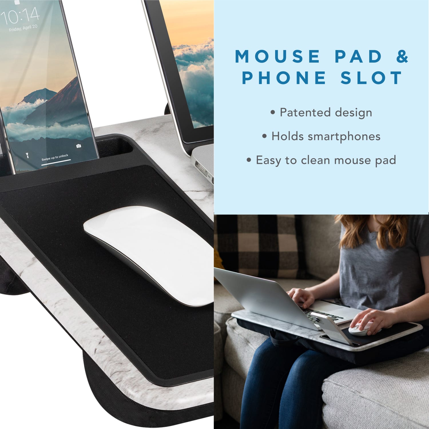 LapGear Home Office Lap Desk, 2-5/8inH x 21-1/8inW x 2-5/8inD, White Marble - Image 5