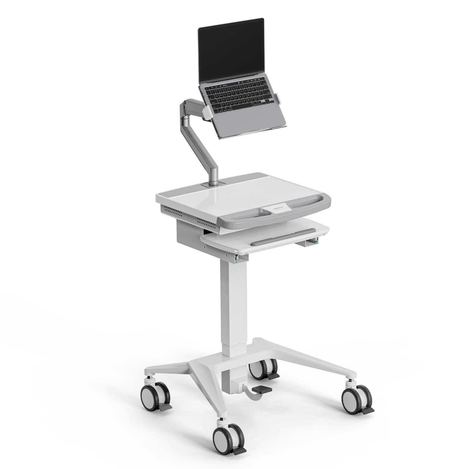 Mount-It! MedHub Mobile Medical Cart Workstation With Spring Arm Laptop Mount, White/Gray - Image 3