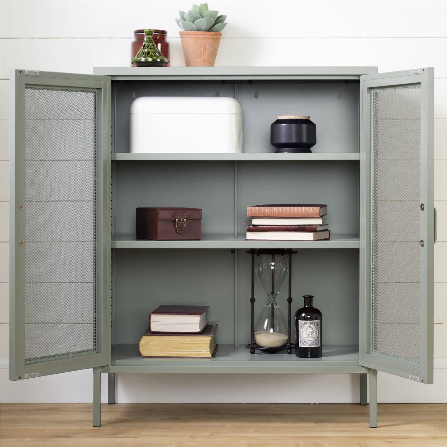 South Shore Crea 32inW Metal Mesh 2-Door Accent Cabinet, Sage Green - Image 6