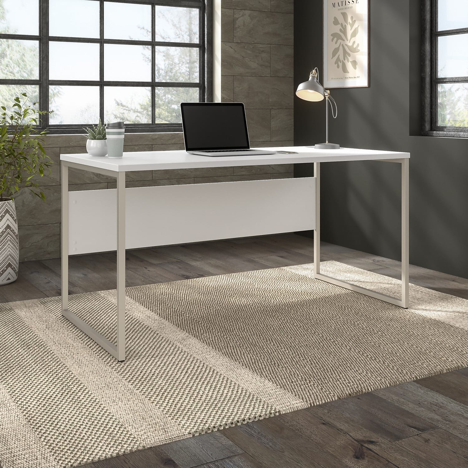 Bush Business Furniture Hybrid 60inW x 30inD Computer Table Desk With Metal Legs, White, Standard Delivery - Image 3