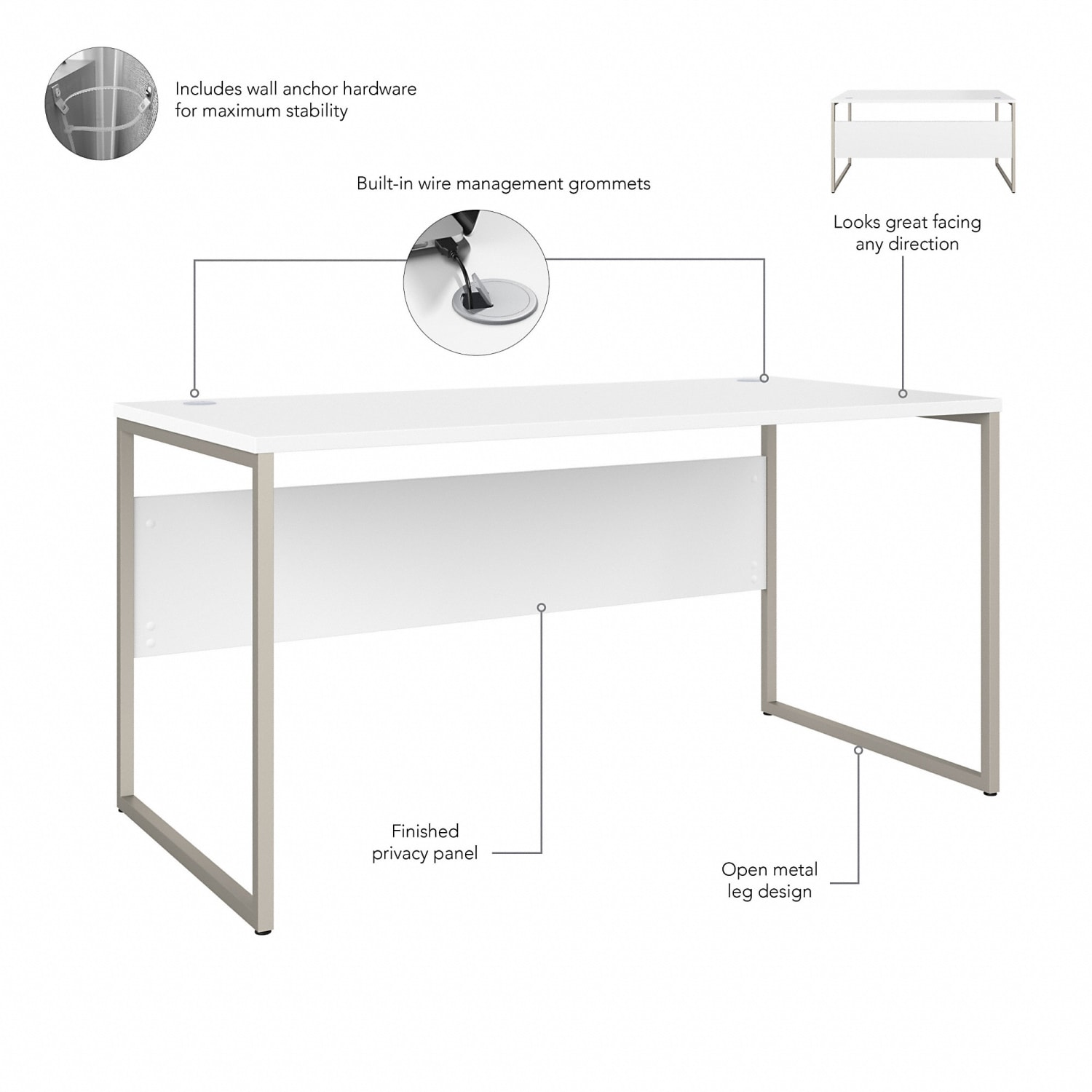 Bush Business Furniture Hybrid 60inW x 30inD Computer Table Desk With Metal Legs, White, Standard Delivery - Image 4