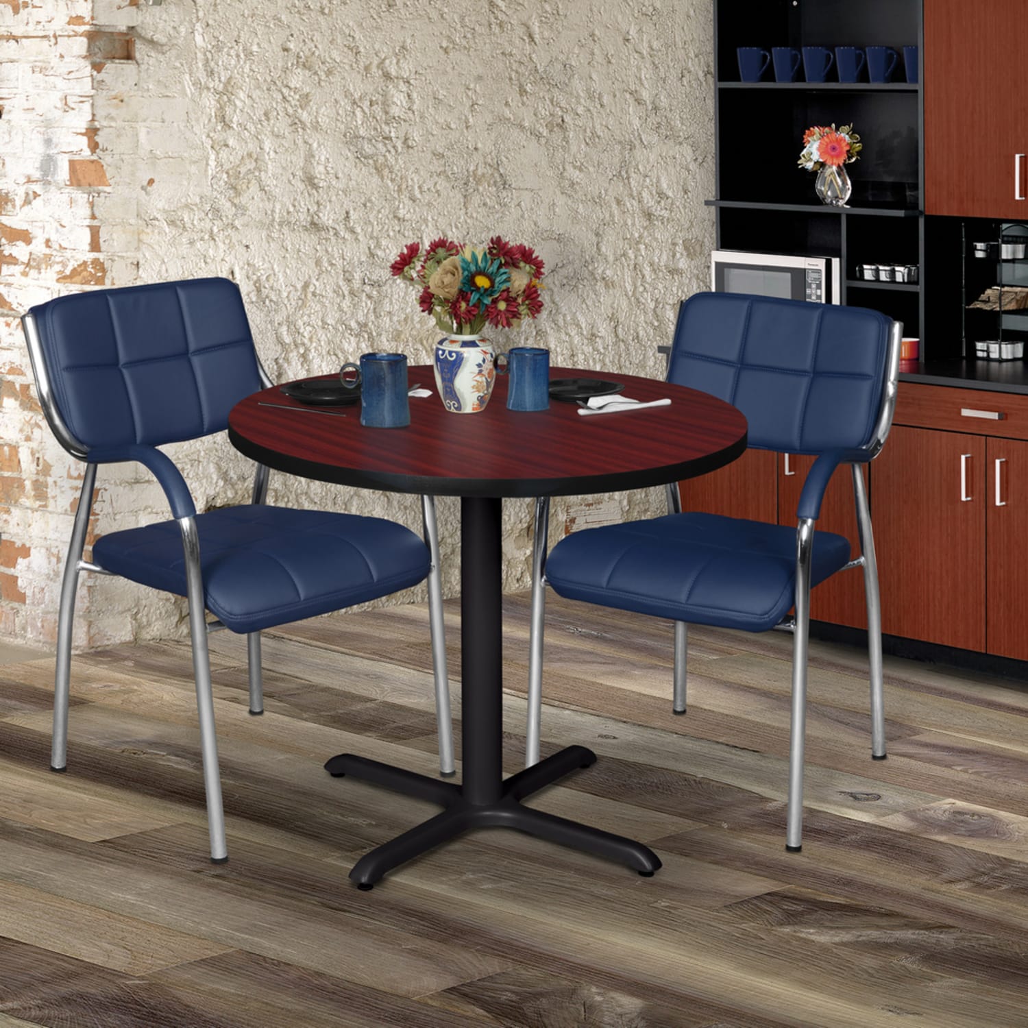 Regency Cain Round X-Base Breakroom Table, 29inH x 30inW x 30inD, Mahogany/Mocha Walnut - Image 3