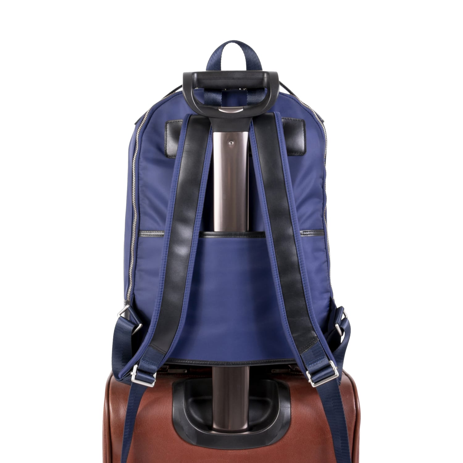 McKlein PARKER, 15in Leather Dual-Compartment Laptop Backpack, Navy - Image 5
