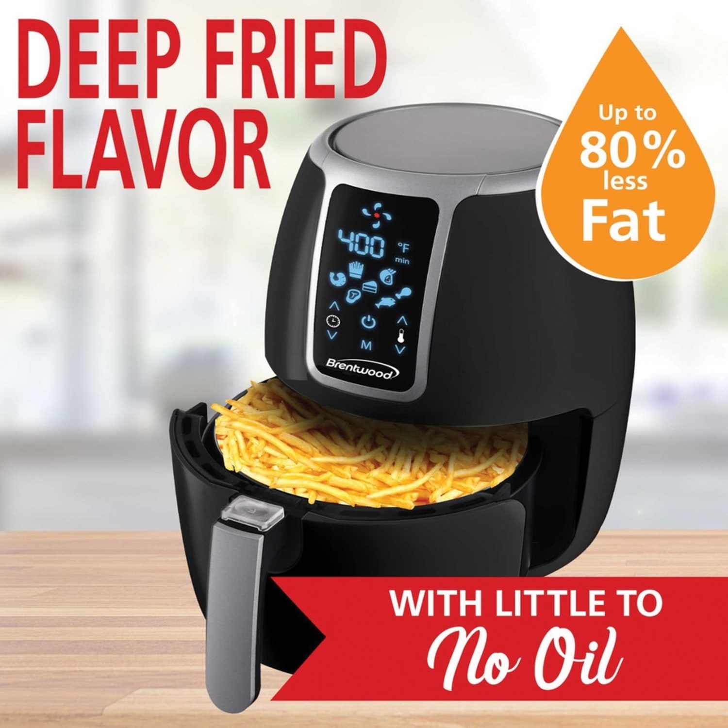 Brentwood 1,400-Watt Electric Digital Air Fryer, 4 qt, 13inH x 10inW x 12inD, Black - Image 3