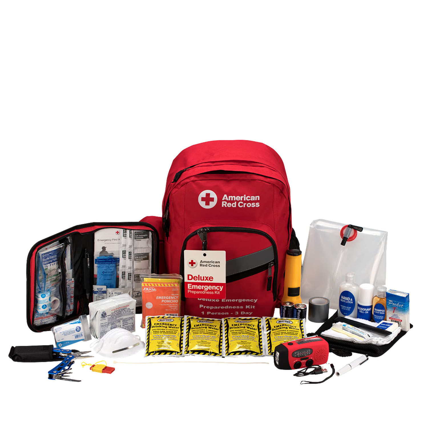 First Aid Only American Red Cross Emergency Deluxe 3-Day Backpack, 17inH x 16inW x 13inD, Set of 184 Pieces