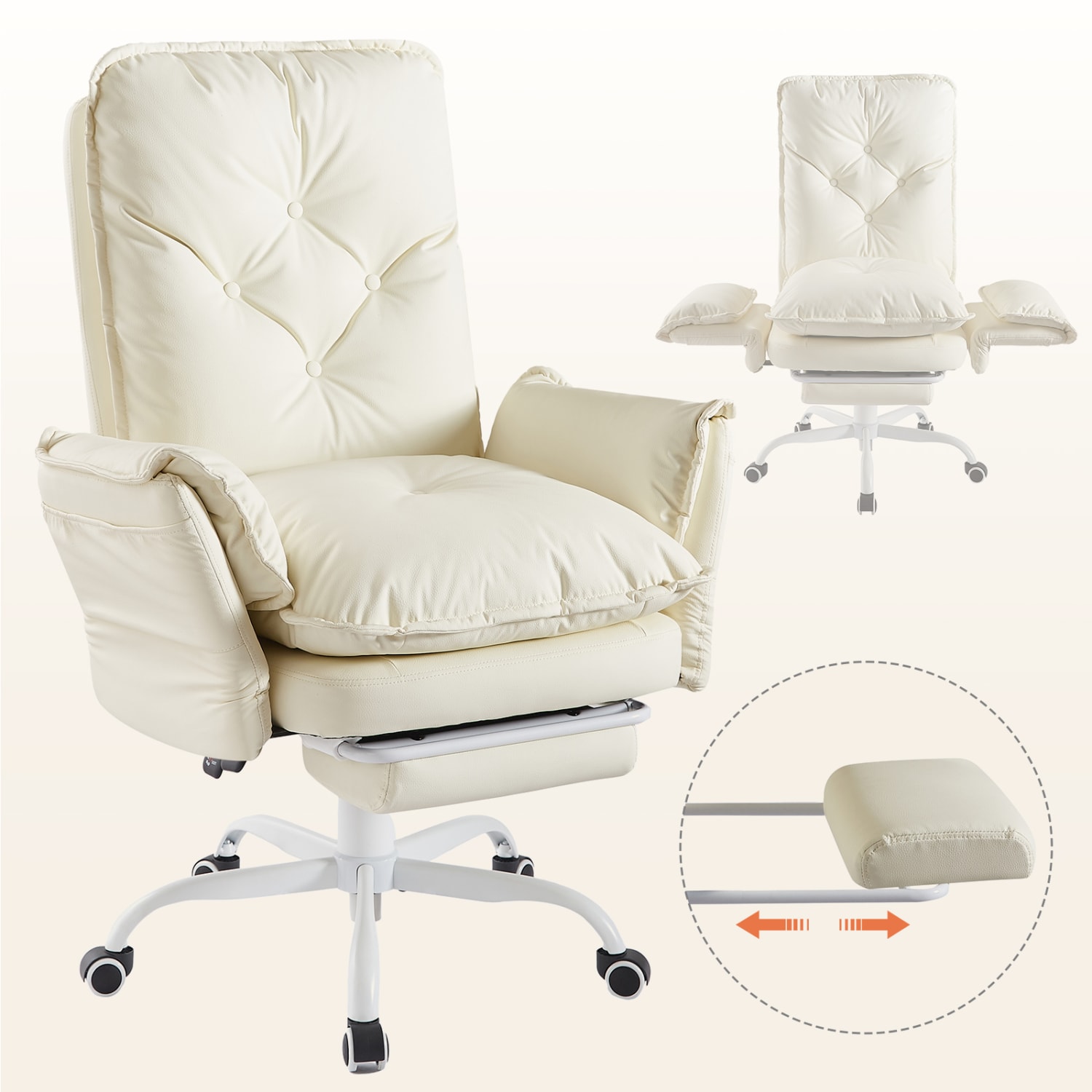 Bestier Ergonomic PU Leather High-Back Cross-Legged Executive Office Chair, Beige, H200671AMWP - Image 3