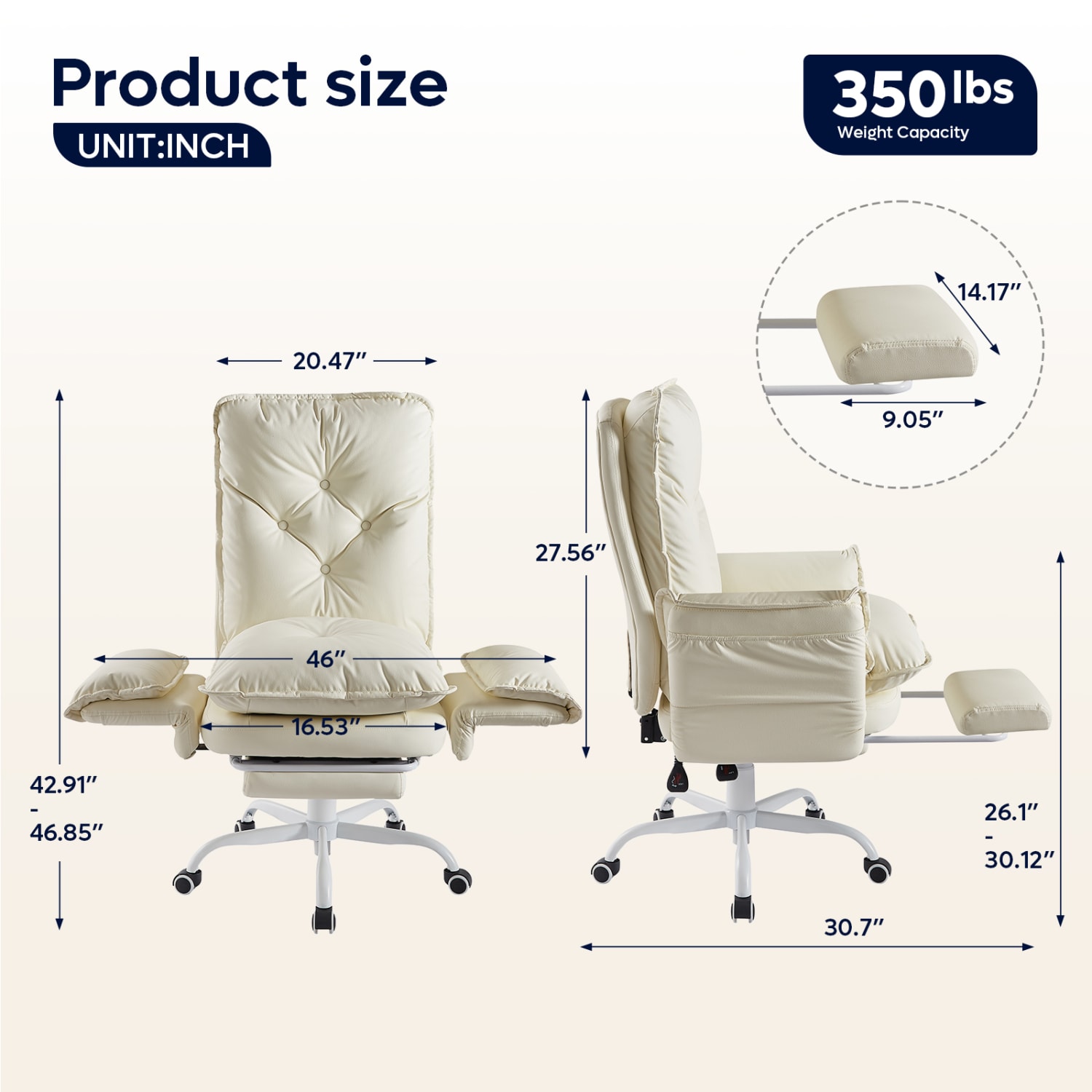 Bestier Ergonomic PU Leather High-Back Cross-Legged Executive Office Chair, Beige, H200671AMWP - Image 5