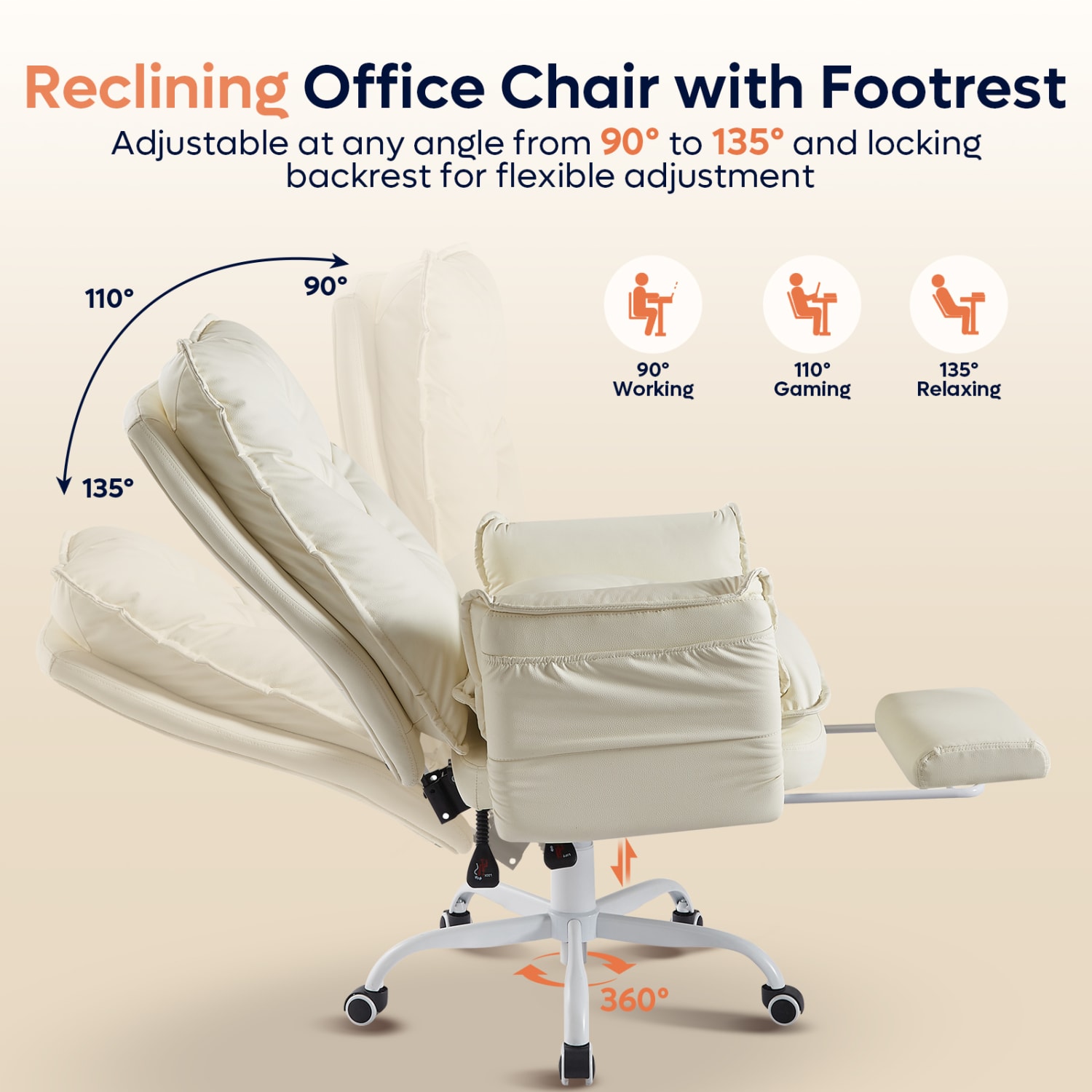 Bestier Ergonomic PU Leather High-Back Cross-Legged Executive Office Chair, Beige, H200671AMWP - Image 6