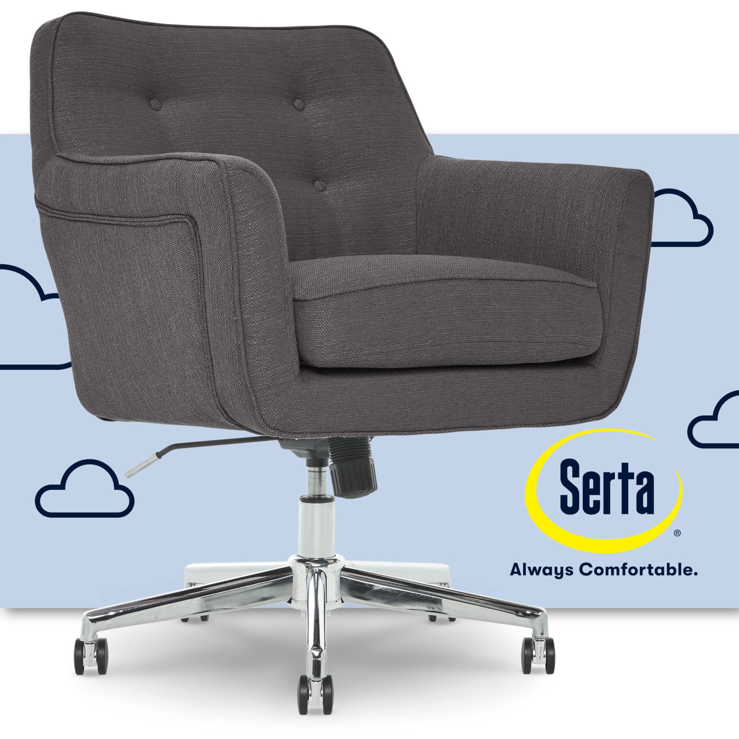 Serta Ashland Home Mid-Back Office Chair, Twill Fabric, Graphite/Chrome - Image 3