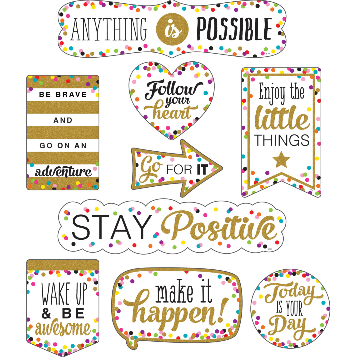 Teacher Created Resources Clingy Thingies Confetti Positive Sayings Accents, 2-1/2in x 10-3/8in, Multicolor, 10 Pieces Per Pack, Set Of 2 Packs - Image 3