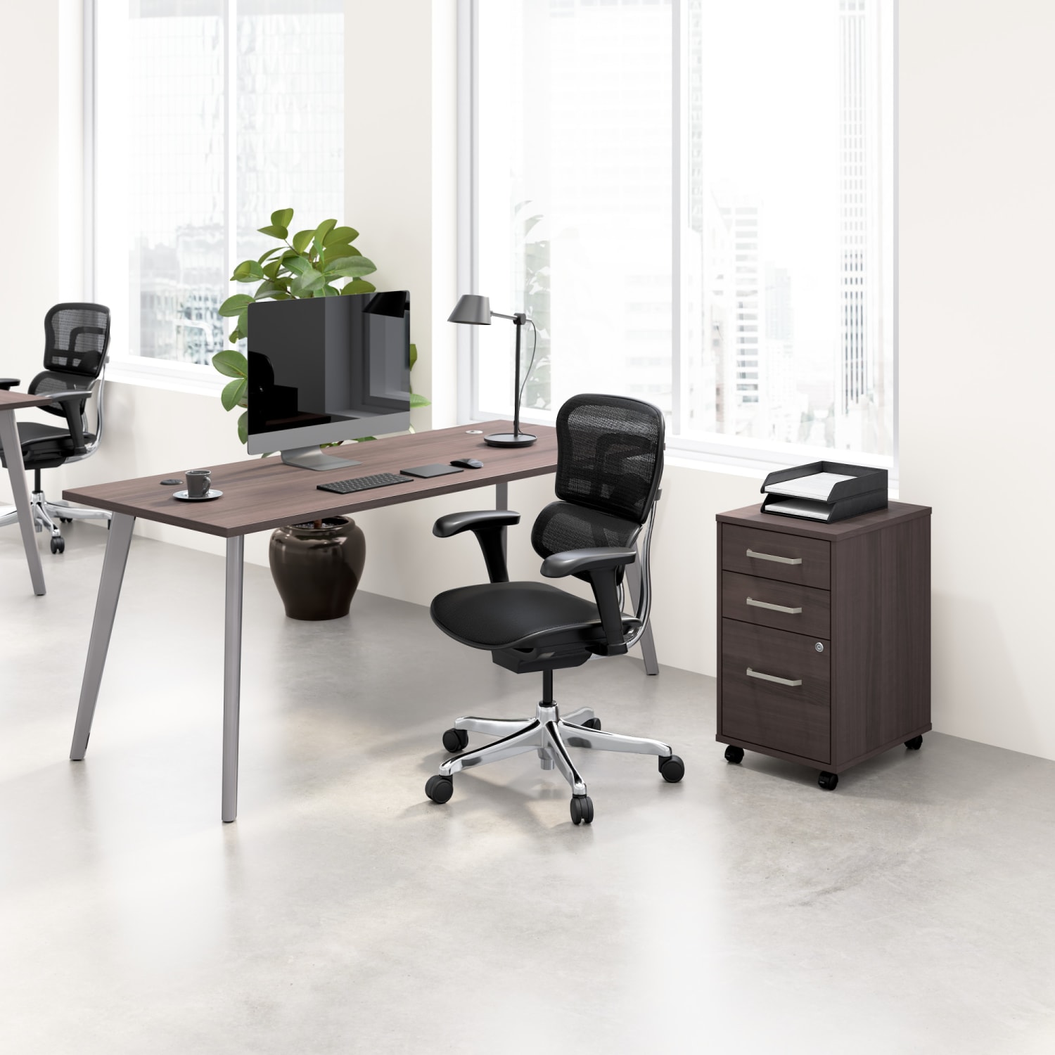 WorkPro Motiva 72inW Modern Office Desk With 3-Drawer Rolling File Cabinet, Storm Gray, Standard Delivery
