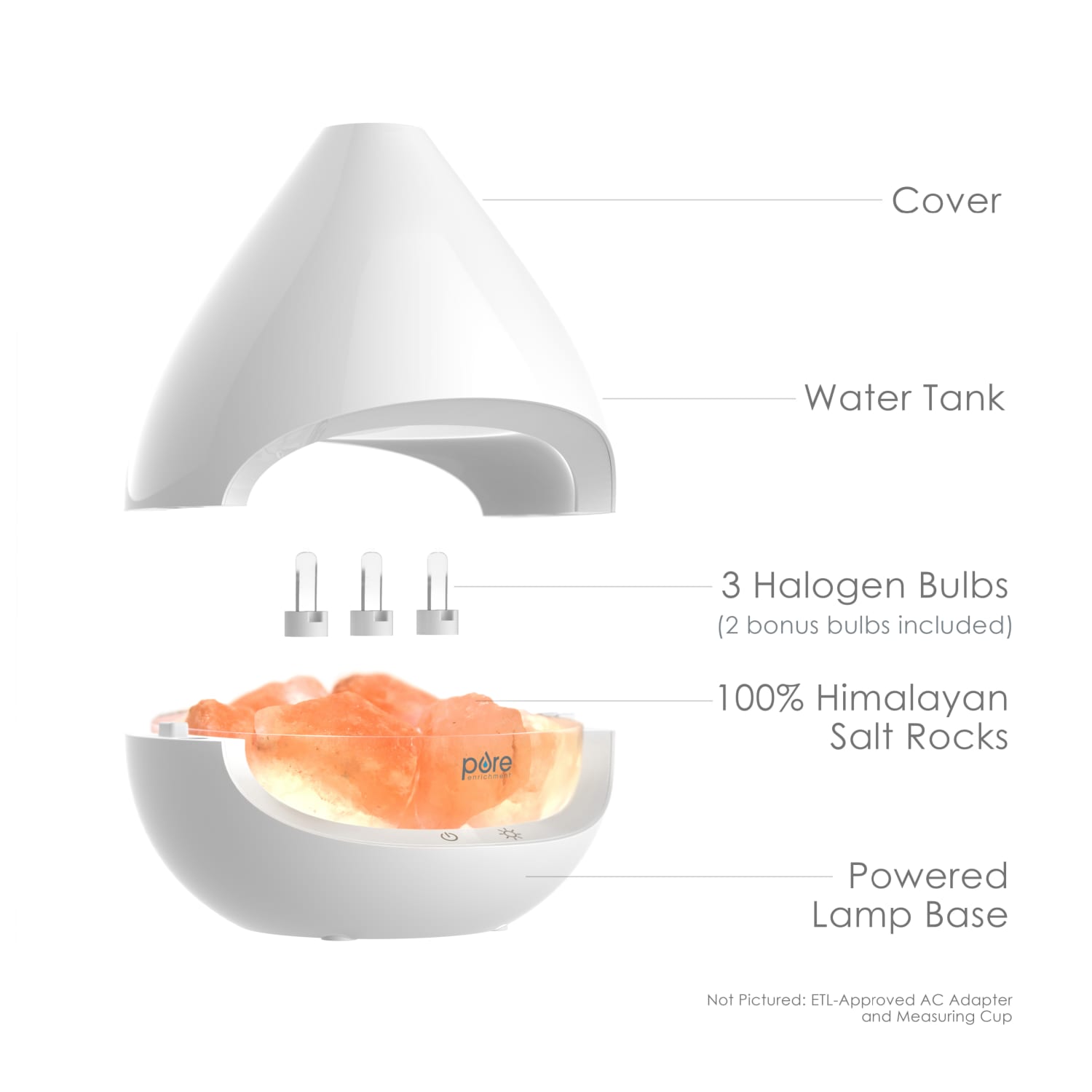 Pure Enrichment PureGlow Crystal Himalayan Salt Lamp & Ultrasonic Essential Oil Diffuser, 7in x 9in - Image 5