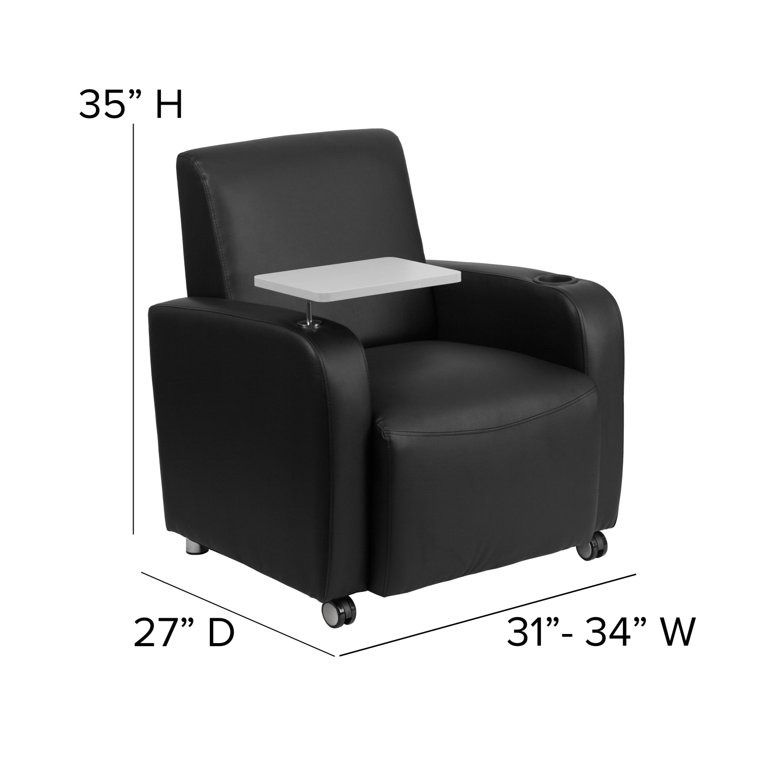 Flash Furniture LeatherSoft Contemporary Tablet-Arm Wheeled Guest Chair, Black/Gray - Image 5