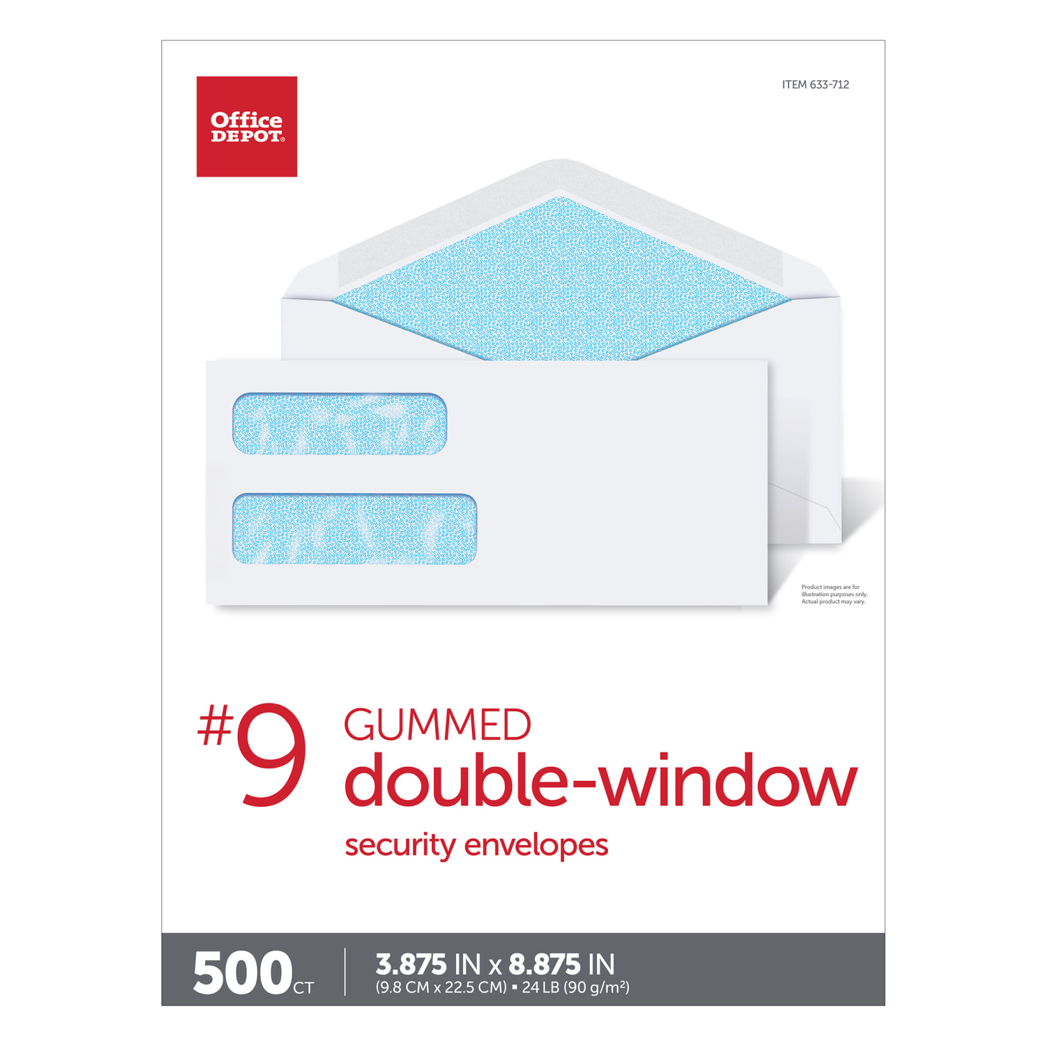 Office Depot Brand #9 Security Envelopes, Double Window, 3-7/8in x 8-7/8in, Gummed Seal, White, Box Of 500 - Image 5