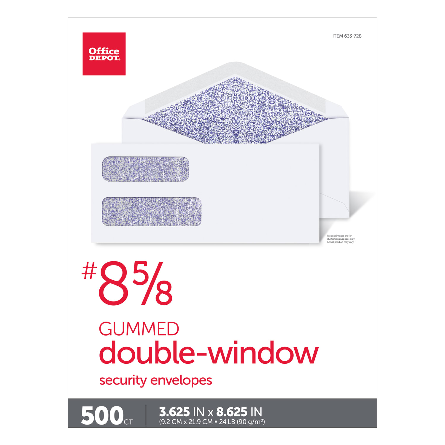Office Depot Brand #8 5/8 Security Envelopes, Double Window, 3-5/8in x 8-5/8in, Gummed Seal, White, Box Of 500 - Image 5