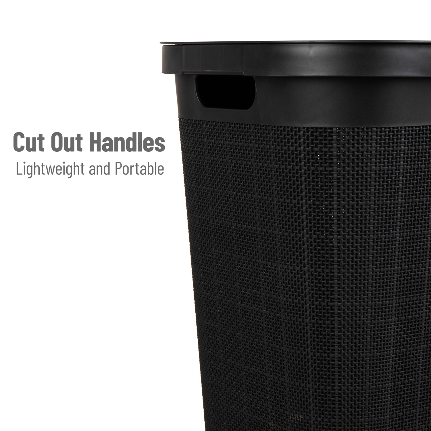 Mind Reader Linen Design Laundry Hamper with Lid, 60L, 23-1/2inH x 14-1/4inW x 18-1/4inL, Black - Image 5