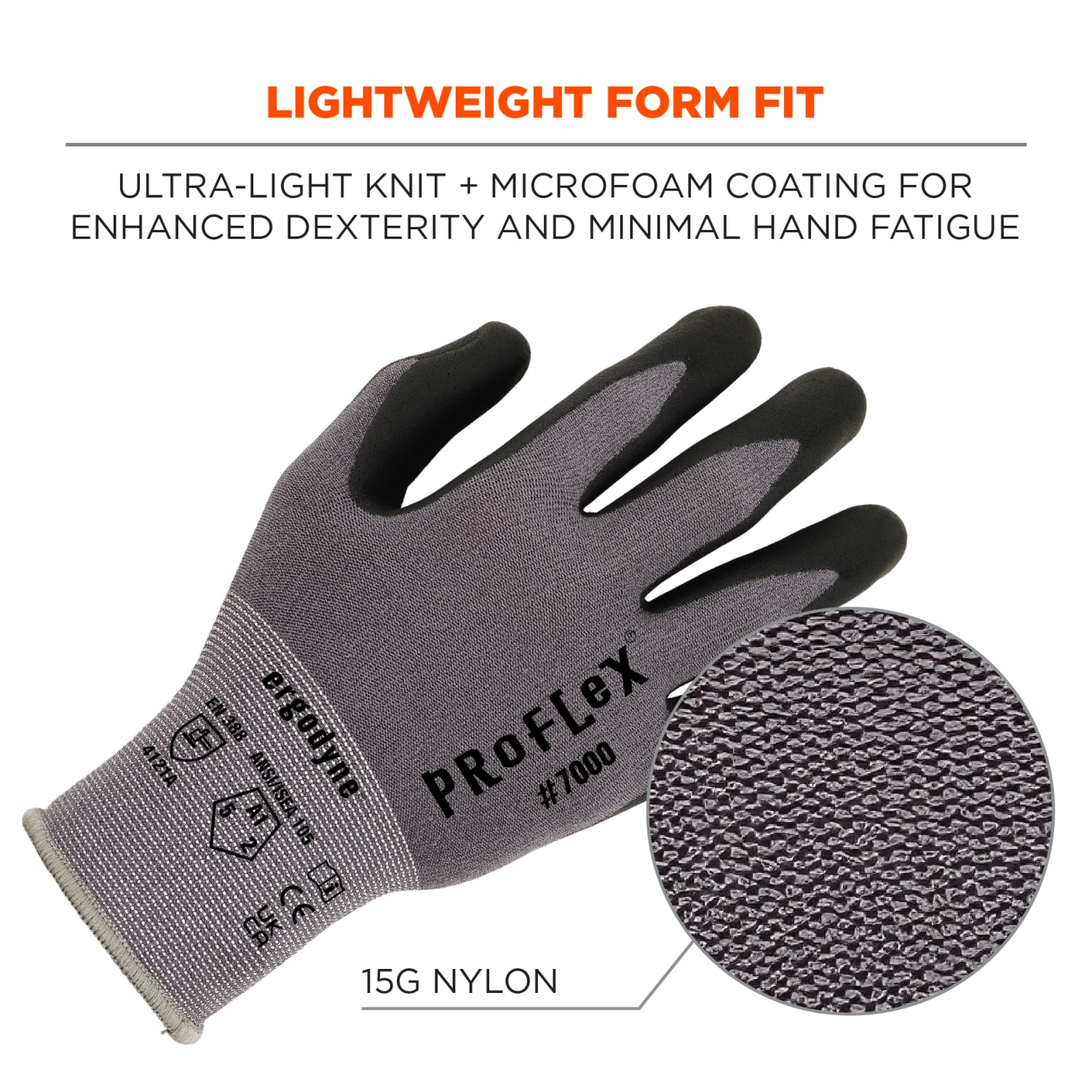 Ergodyne Proflex 7070 Nitrile-Coated Cut-Resistant Gloves, Gray, Small - Image 6