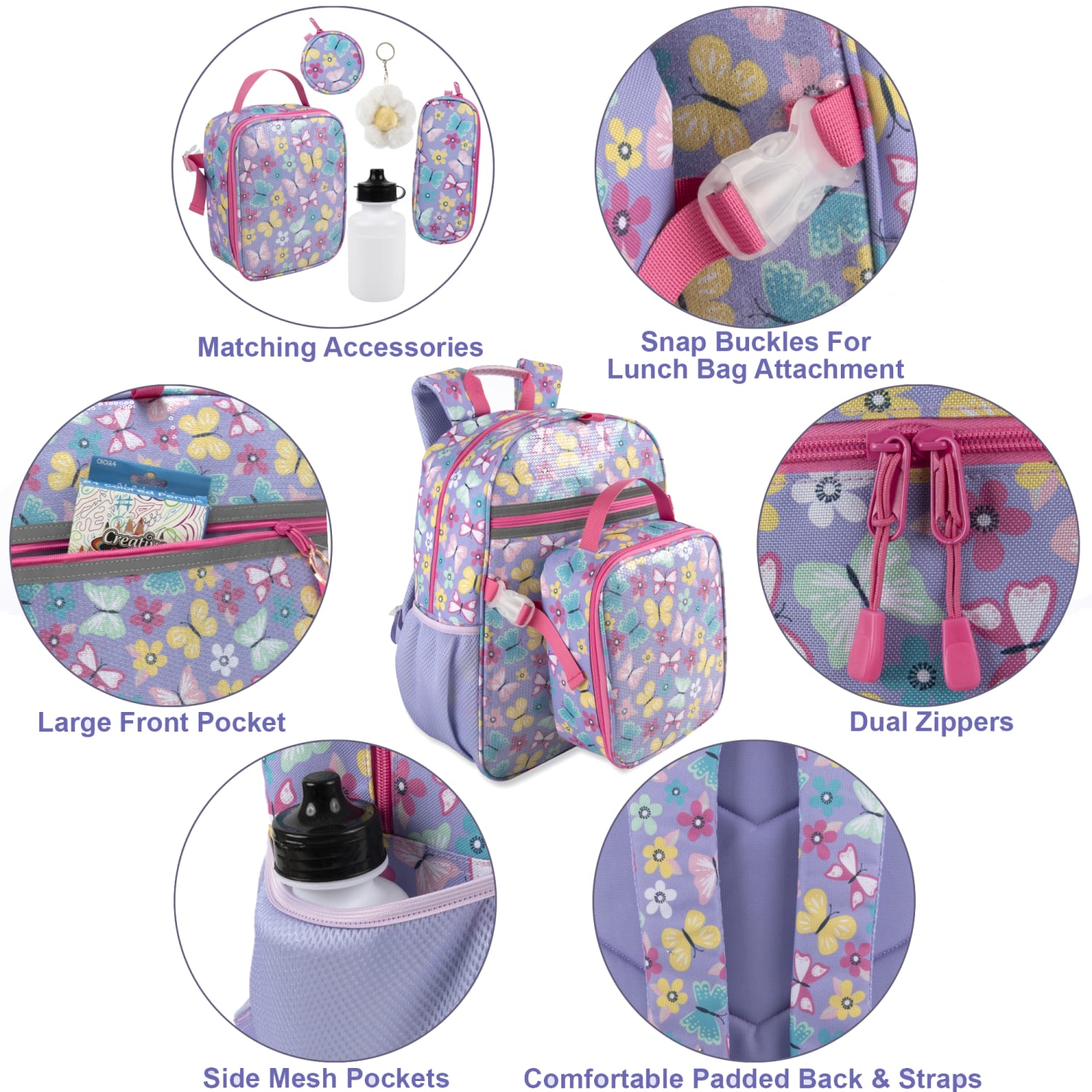 Trailmaker 6-in-1 Backpack Set, Purple Butterfly, Total Qty 1 - Image 4