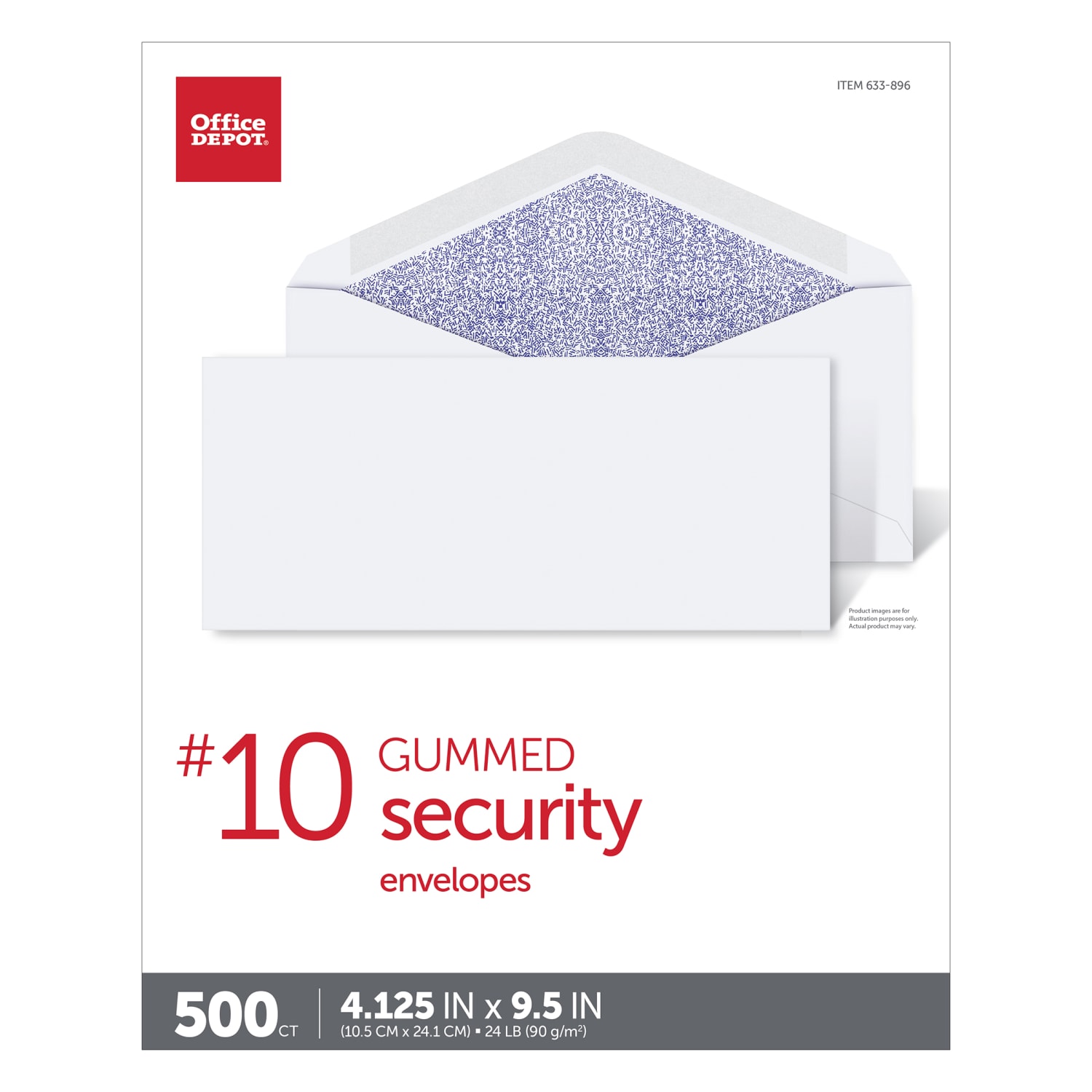 Office Depot Brand #10 Security Envelopes, 4-1/8in x 9-1/2in, Gummed Seal, White, Box Of 500 - Image 5