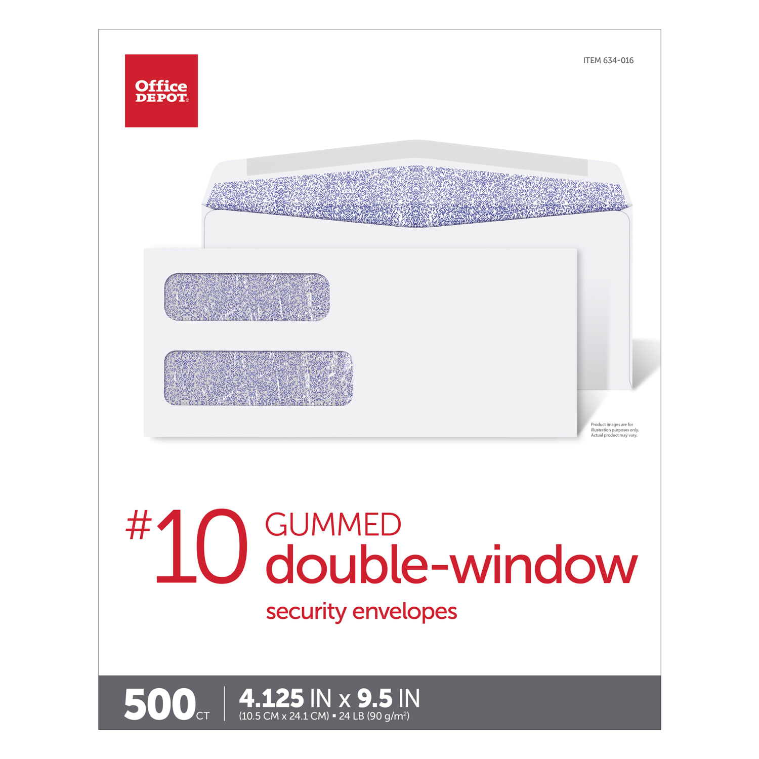 Office Depot Brand #10 Security Envelopes, Double Window, 4-1/8in x 9-1/2in, Gummed Seal, White, Box Of 500 - Image 5