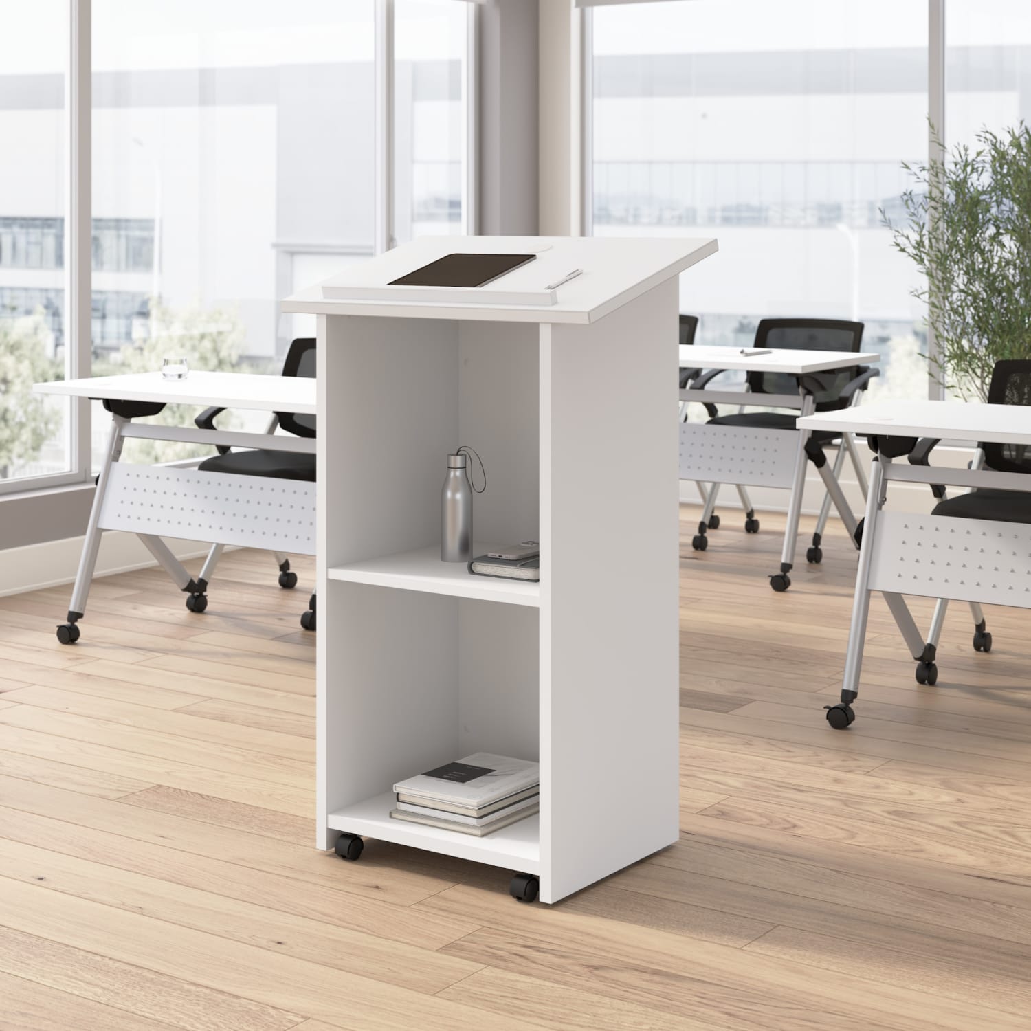 Bush Business Furniture Envision Stand Up Lectern, 29inW x 48inH, White, Standard Delivery
