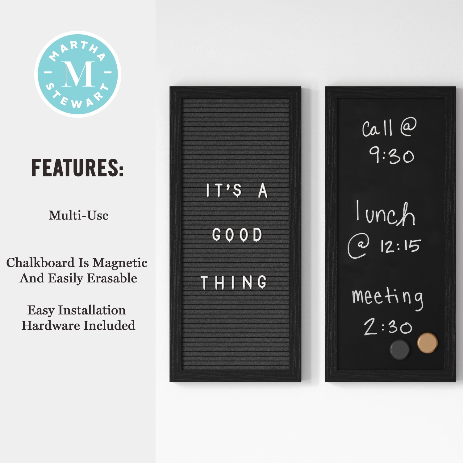 Martha Stewart Everette Cork, Chalk And Letter Board Set, 8in x 18in, Black/Brown, Black Woodgrain Frame - Image 6