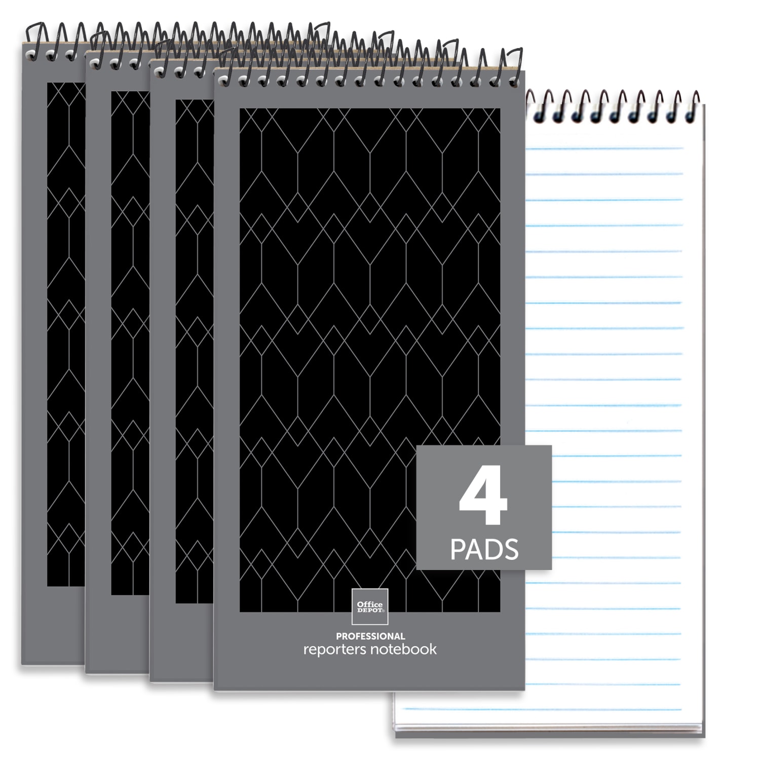 Office Depot Brand Professional Reporters Notebook, 4in x 8in, Black/Gray, Legal/Wide Ruled, 140 Pages (70 Sheets), Pack Of 4 - Image 4