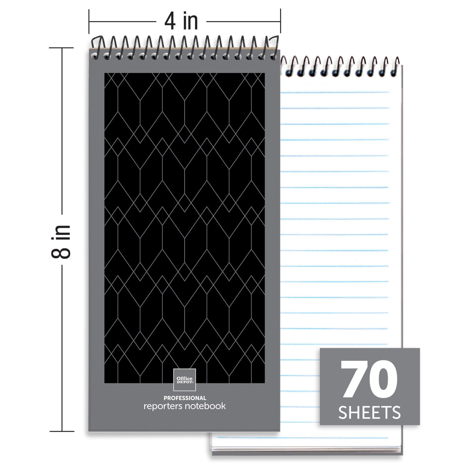 Office Depot Brand Professional Reporters Notebook, 4in x 8in, Black/Gray, Legal/Wide Ruled, 140 Pages (70 Sheets), Pack Of 4 - Image 5