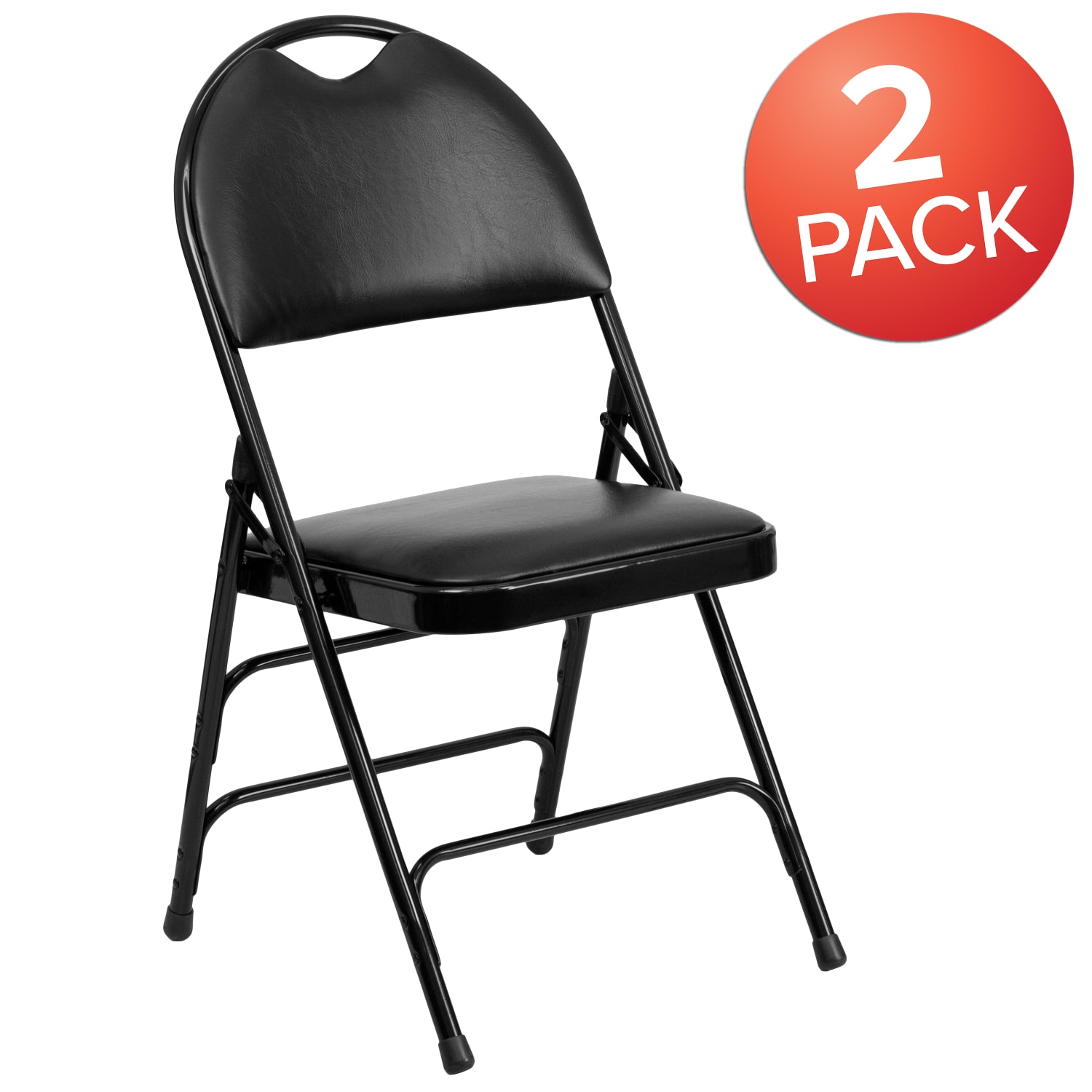 Flash Furniture HERCULES Series Extra-Large Ultra-Premium Triple-Braced Metal/Vinyl Folding Chairs With Easy-Carry Handles, Black, Pack Of 2 Chairs - Image 3