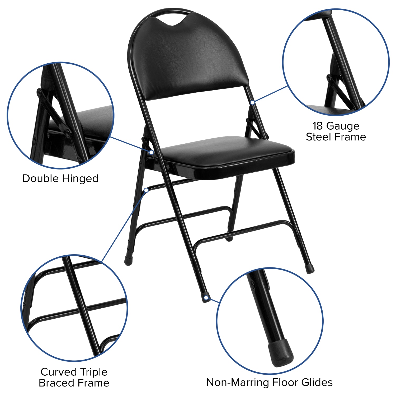 Flash Furniture HERCULES Series Extra-Large Ultra-Premium Triple-Braced Metal/Vinyl Folding Chairs With Easy-Carry Handles, Black, Pack Of 2 Chairs - Image 7