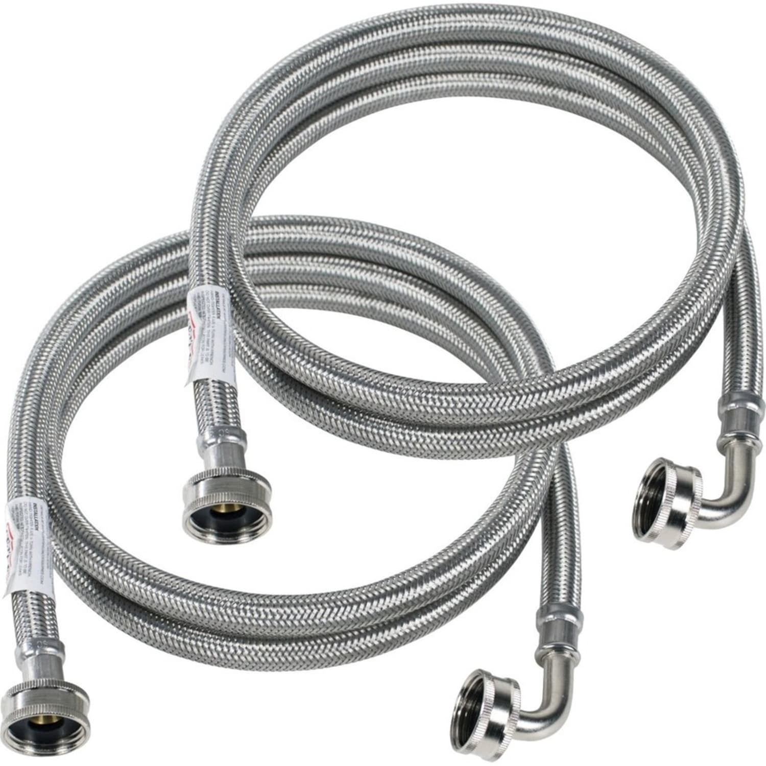 Certified Appliance Accessories 2 PK Braided Stainless Steel Washing Machine Hoses with Elbow - 48in - Black, Stainless Steel - Stainless Steel, Vinyl, Polyvinyl Chloride (PVC), Polyester - 2 - Image 3