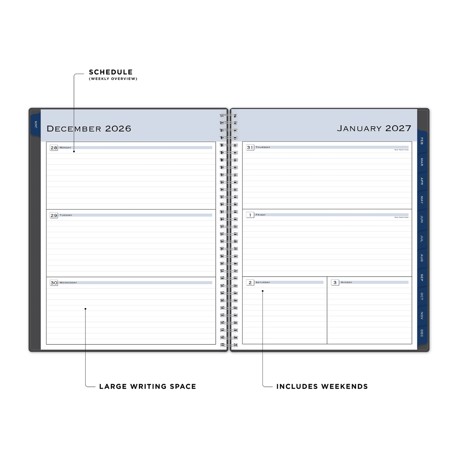 2027 Blue Sky Passages/Charcoal Metallic Weekly/Monthly Planning Calendar, 8.5x11, Safety Wirebound Safety, 100008 - Image 3