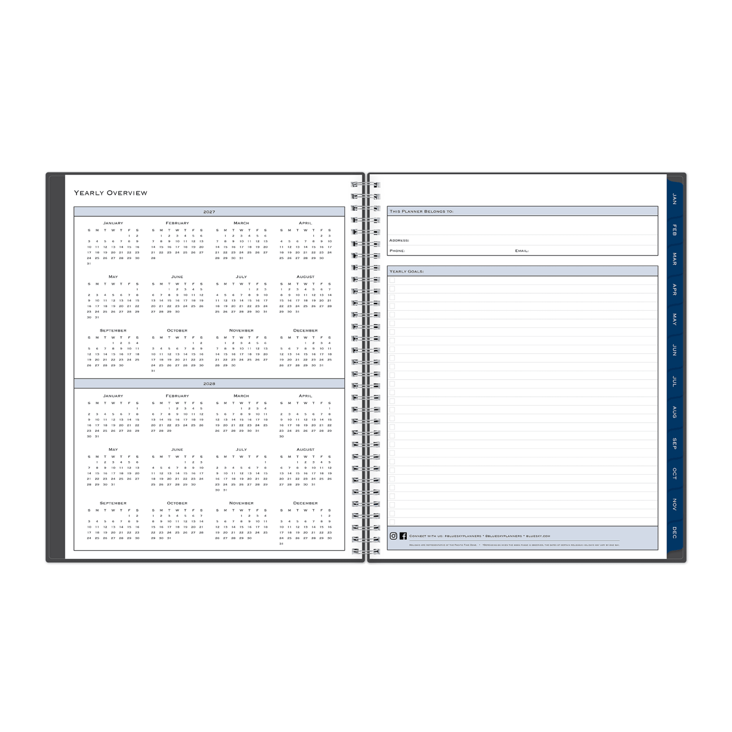 2027 Blue Sky Passages/Charcoal Metallic Weekly/Monthly Planning Calendar, 8.5x11, Safety Wirebound Safety, 100008 - Image 6