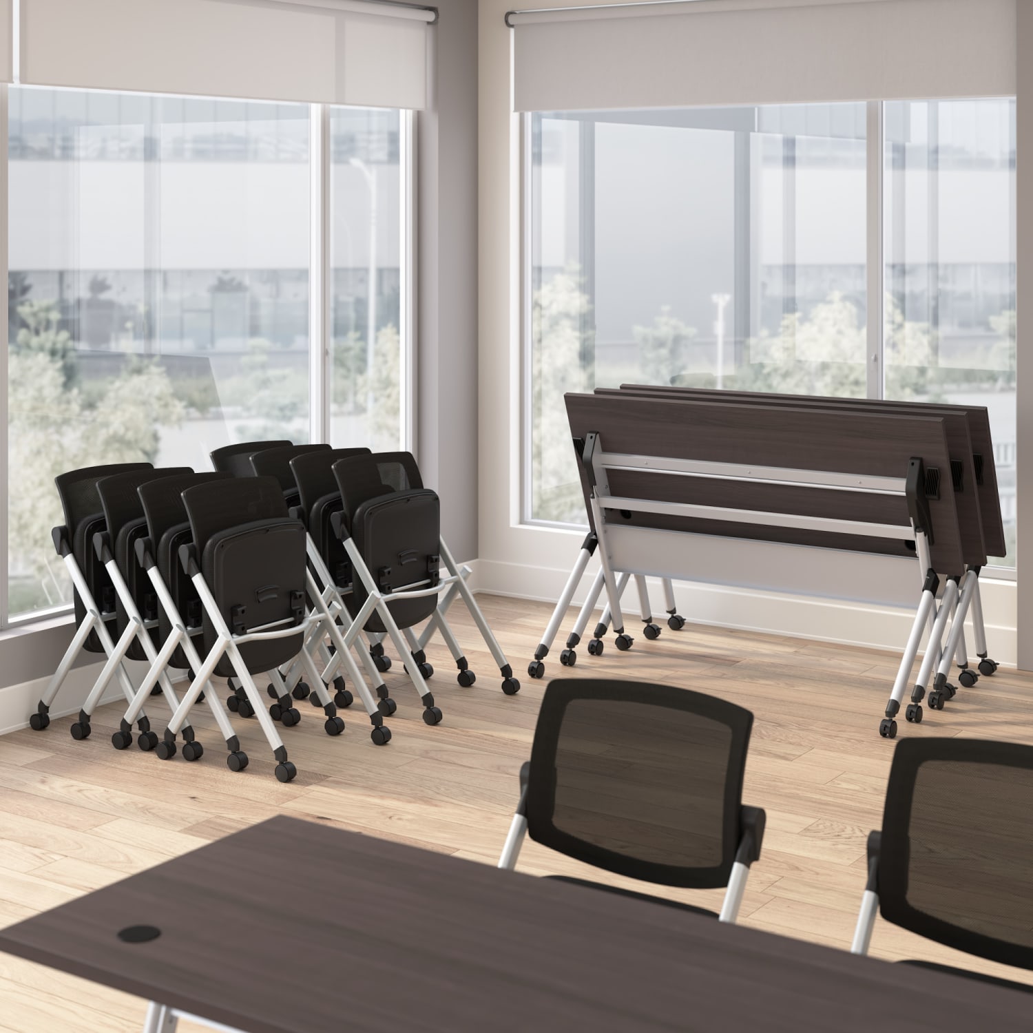 Bush Business Furniture Envision 60inW Folding Training Table with Powered Grommets and 2 Chairs, Storm Gray/Cool Gray Metallic, Standard Delivery - Image 6