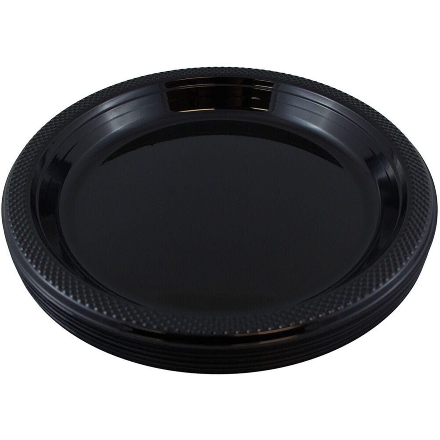 JAM PAPER Round Plastic Party Plates, Small, 7 inch, Black, 20/Pack