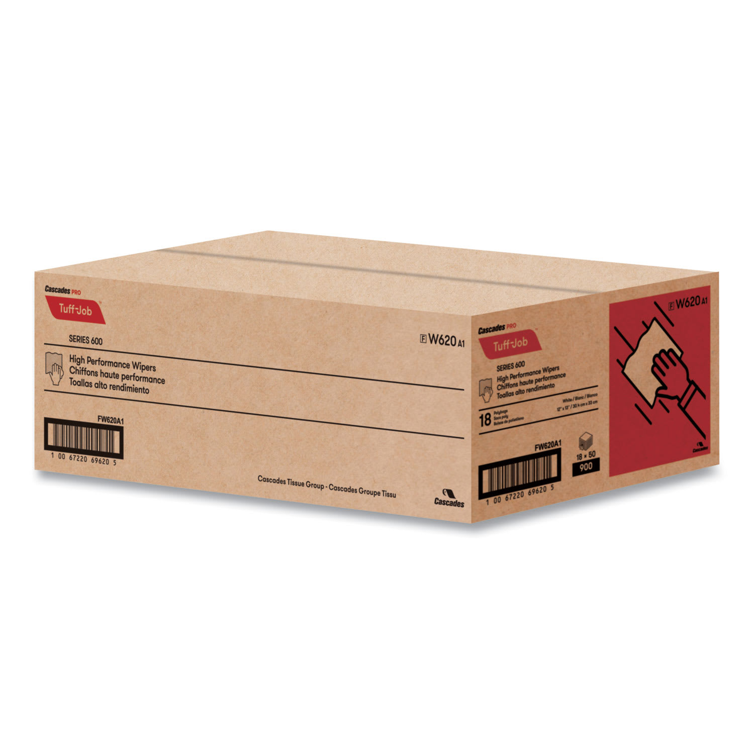 Cascades PRO Tuff-Job S600 High Performance Wipers, 12 x 13, 50/Bag, 18 Bags/Carton - Image 4