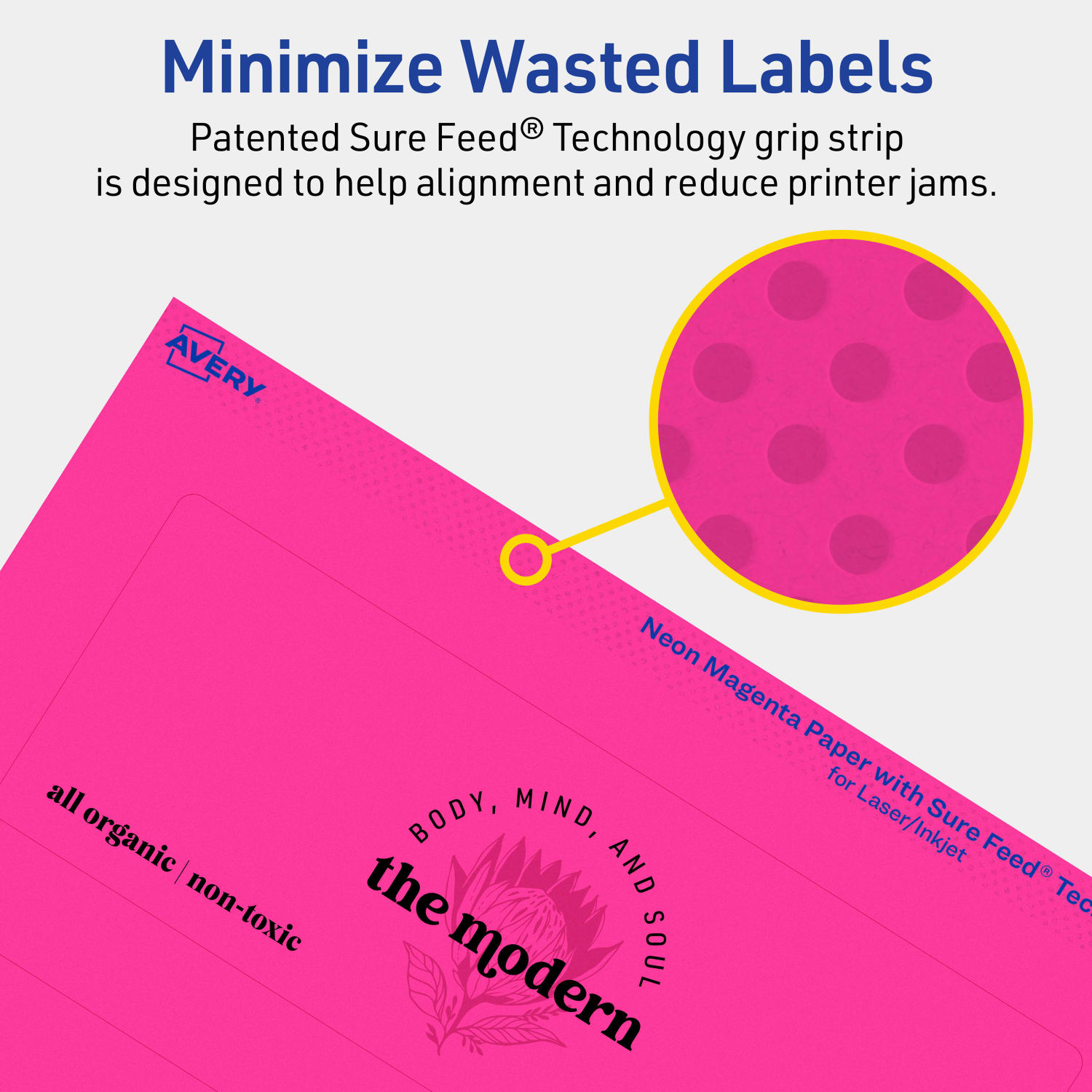 Avery Print-To-The-Edge Labels With Sure Feed Technology, 94247-NMP20, Rectangle, 2-1/2in x 7in, Matte Neon Magenta, Pack of 60 - Image 5