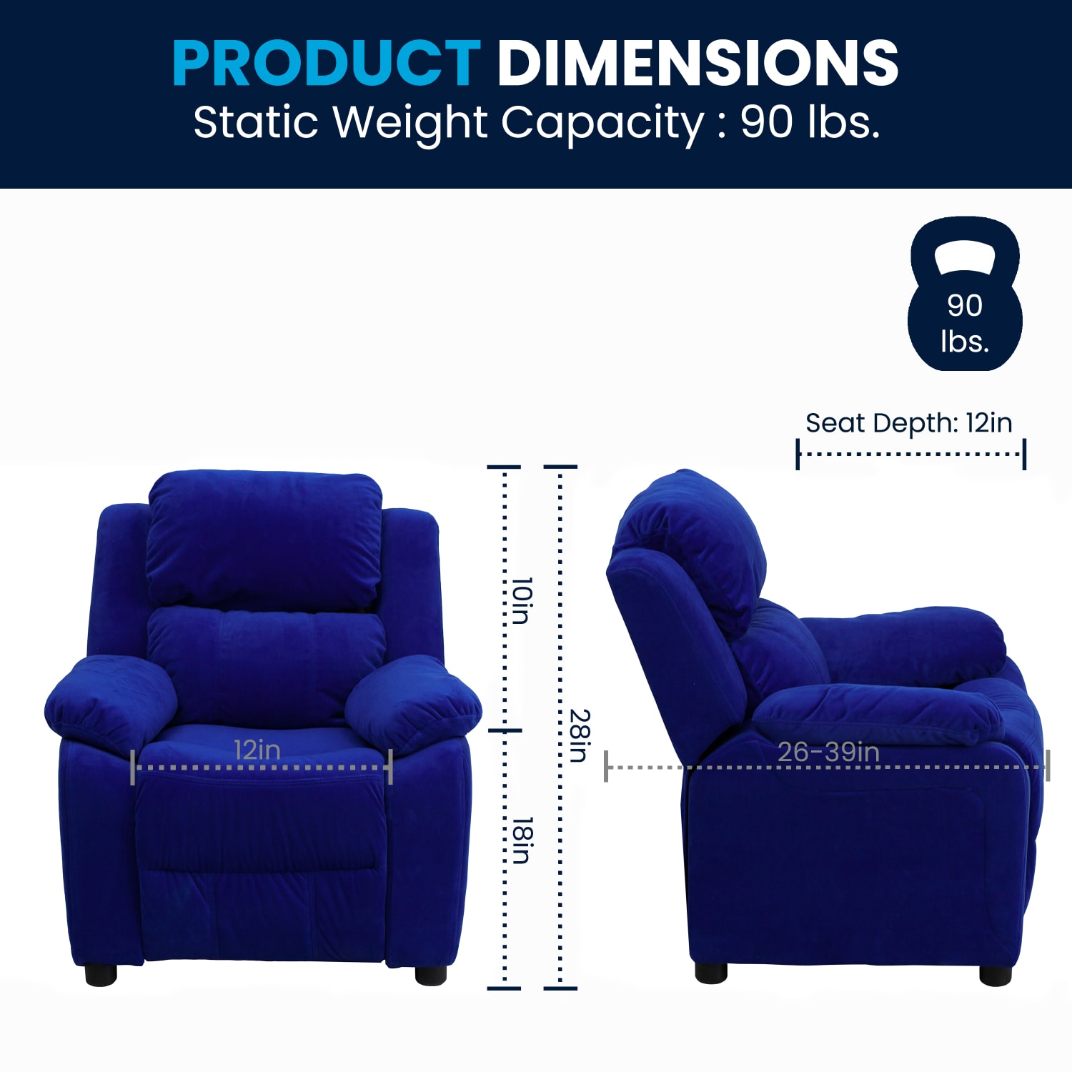 Flash Furniture Deluxe Padded Contemporary Microfiber Kids Recliner Accent Chair With Storage Arms Blue PopularChairscom