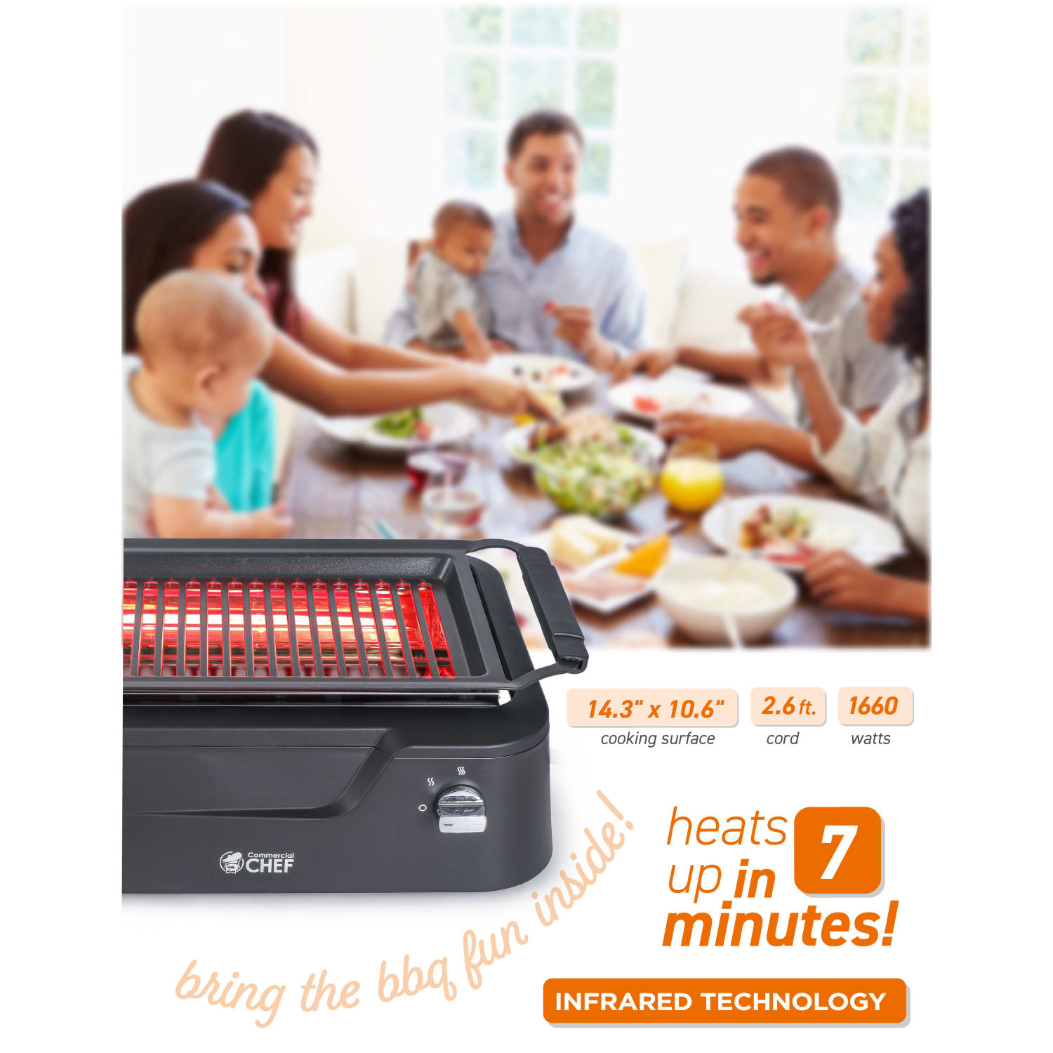 Commercial Chef Indoor Smokeless Infrared Grill, 7inH x 19-1/2inW x 14-13/16inD, Black - Image 3