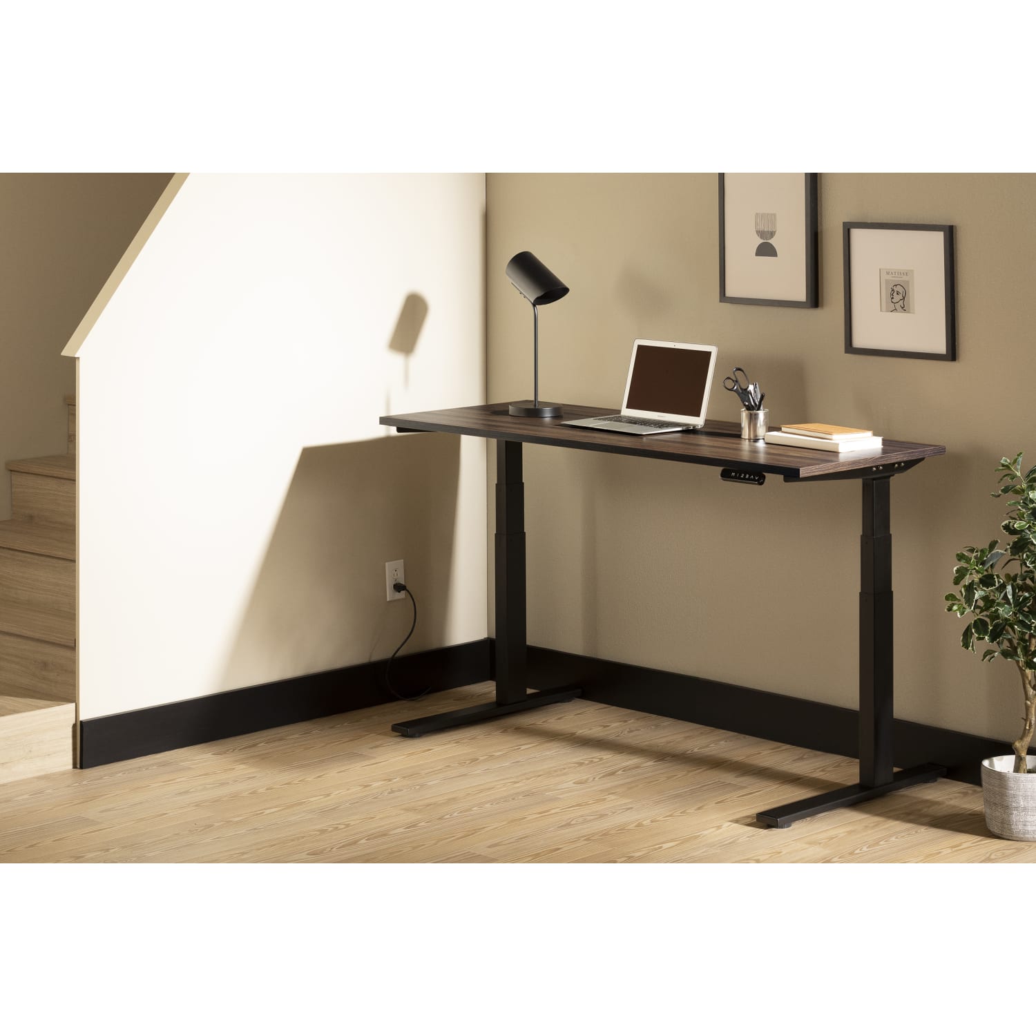 South Shore Ezra Electric Adjustable-Height Standing Desk, 48-3/4inH x 59-1/2inW x 27-1/2inD, Natural Walnut/Matte Black - Image 3