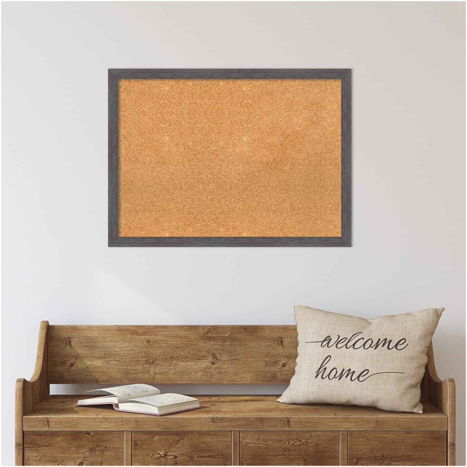 Amanti Art Non-Magnetic Cork Bulletin Board, 30in x 22in, Natural, Pinstripe Plank Gray Thin Plastic Frame - Image 4
