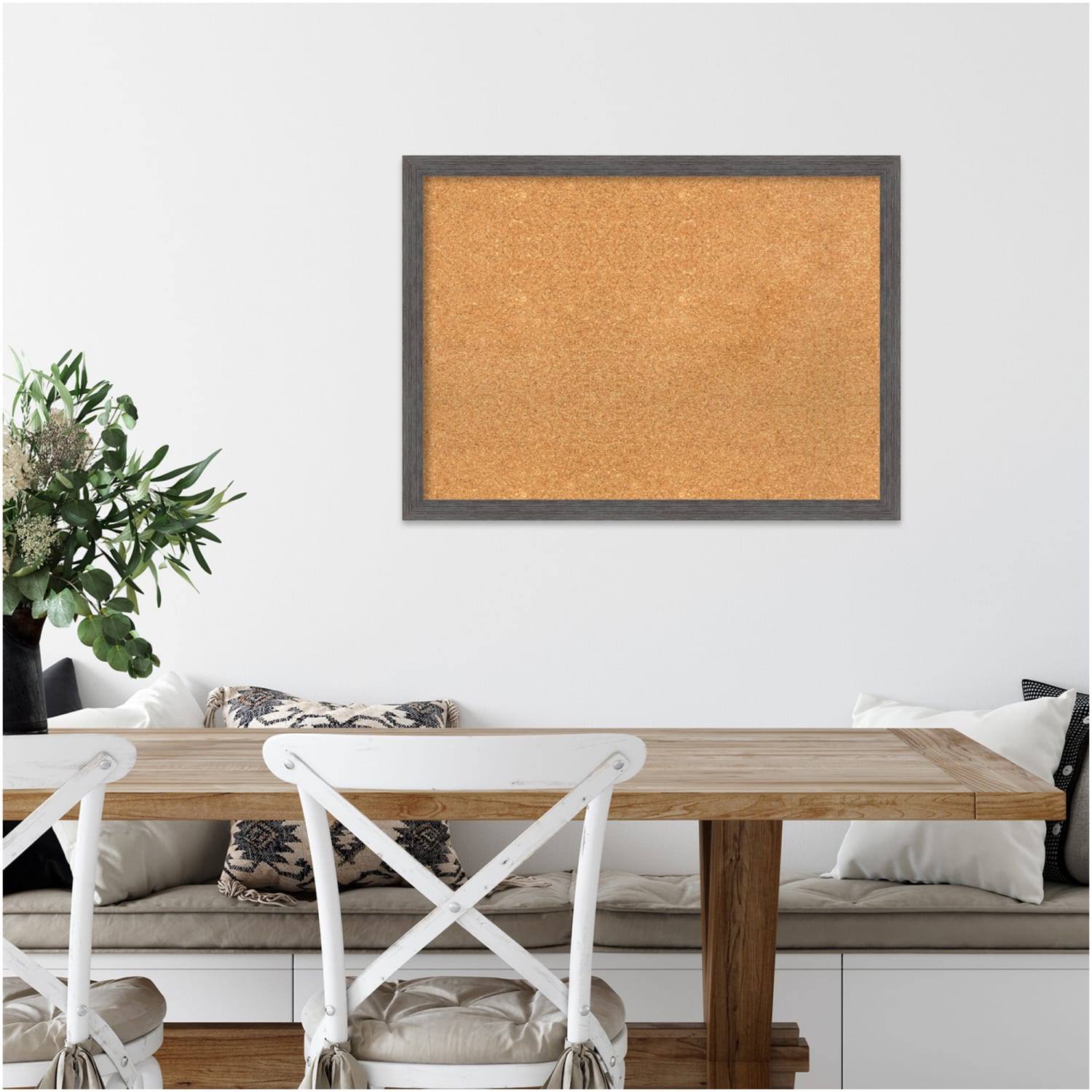Amanti Art Non-Magnetic Cork Bulletin Board, 30in x 22in, Natural, Pinstripe Plank Gray Thin Plastic Frame - Image 6