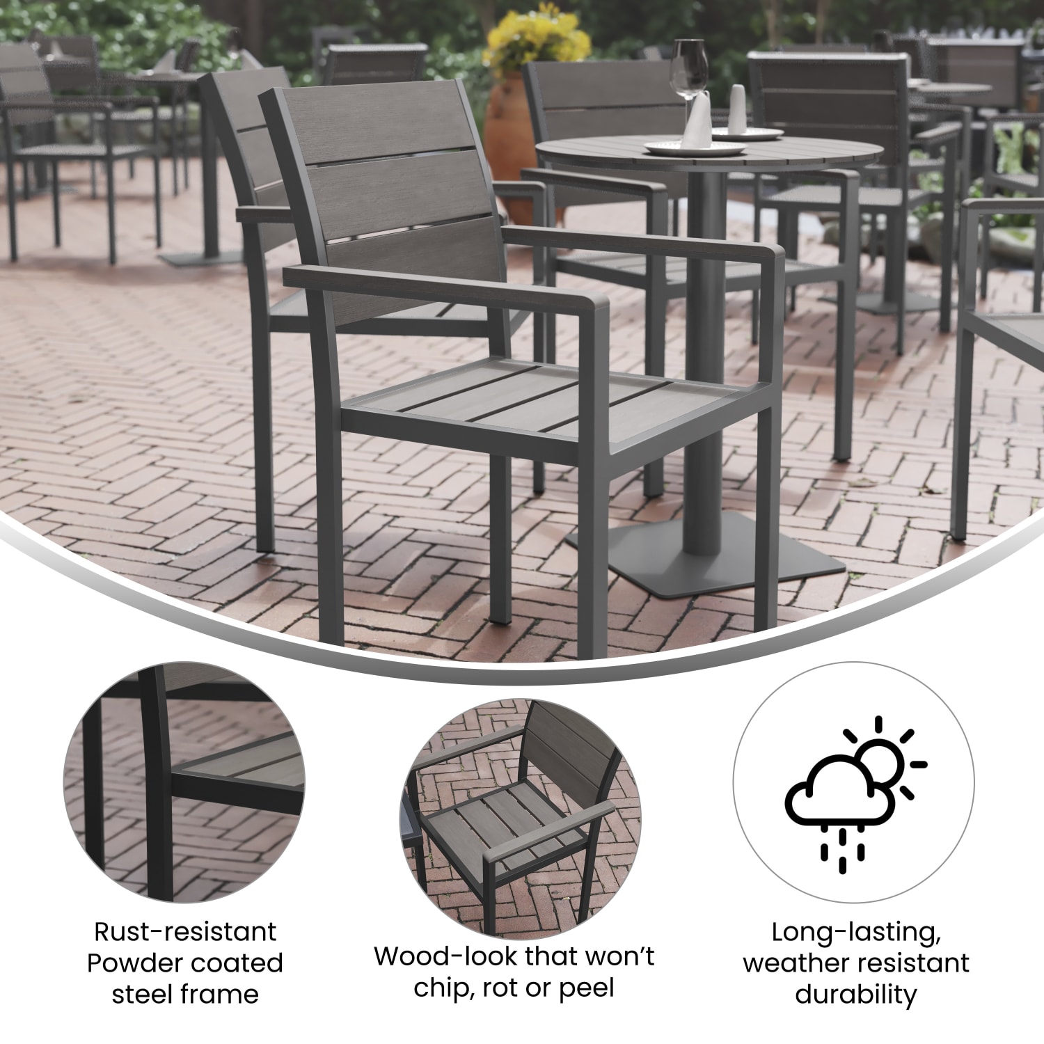 Flash Furniture Finch Metal Stackable Patio Chair with Arms, Gray - Image 5