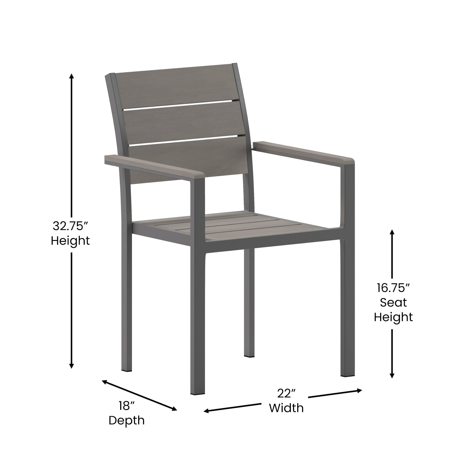 Flash Furniture Finch Metal Stackable Patio Chair with Arms, Gray - Image 6
