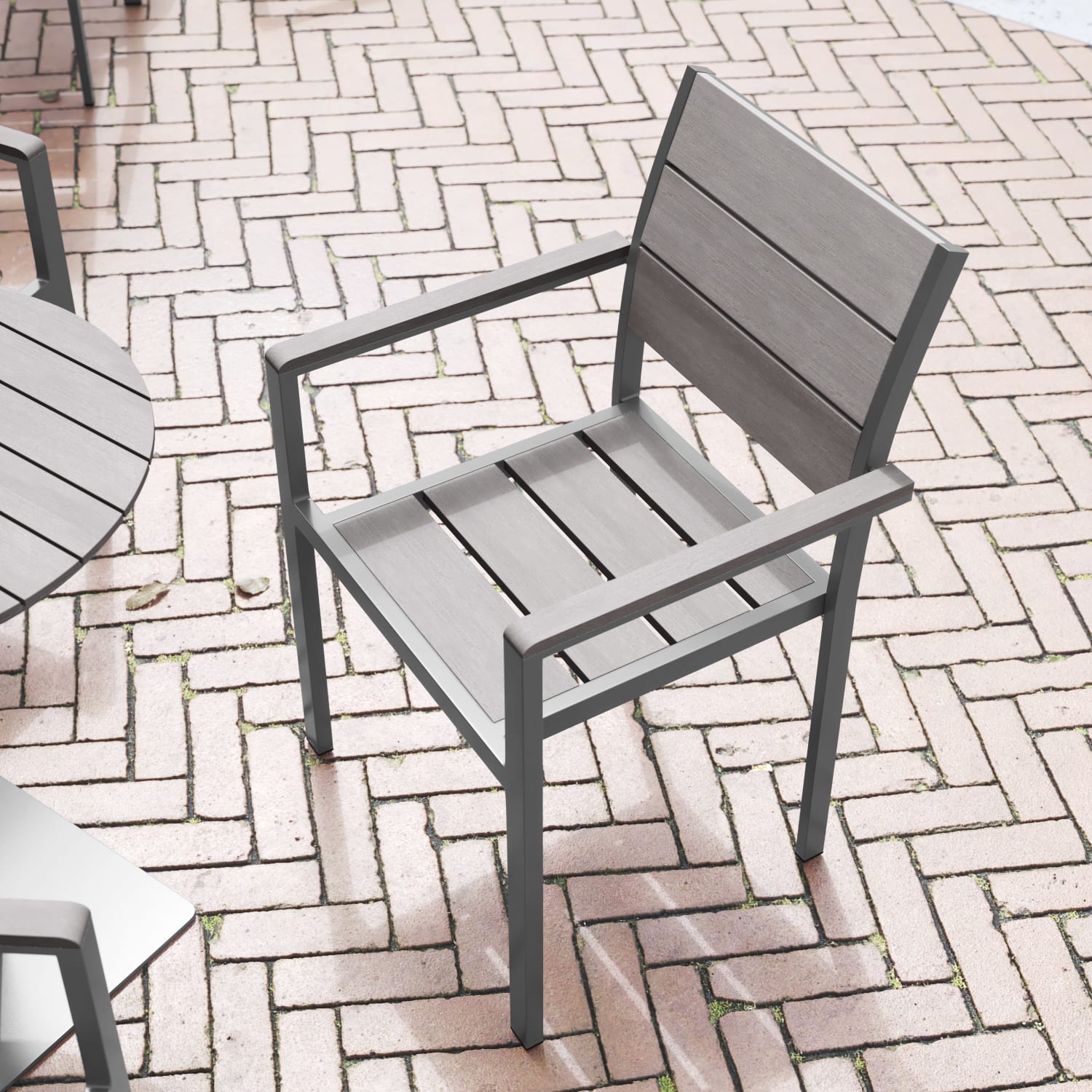 Flash Furniture Finch Metal Stackable Patio Chair with Arms, Gray - Image 7