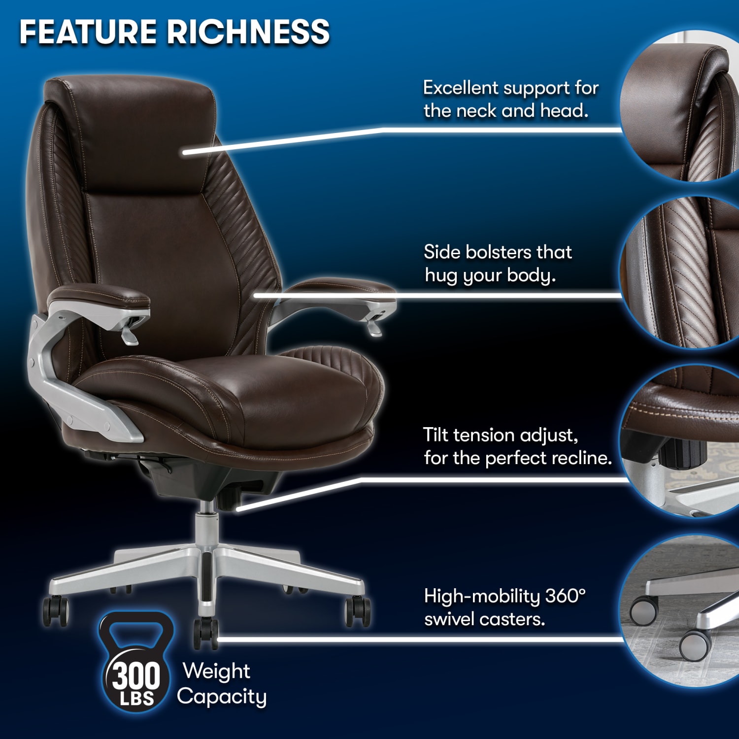 Serta iComfort i6000 Ergonomic Bonded Leather High-Back Executive Chair, Brown/Silver - Image 6
