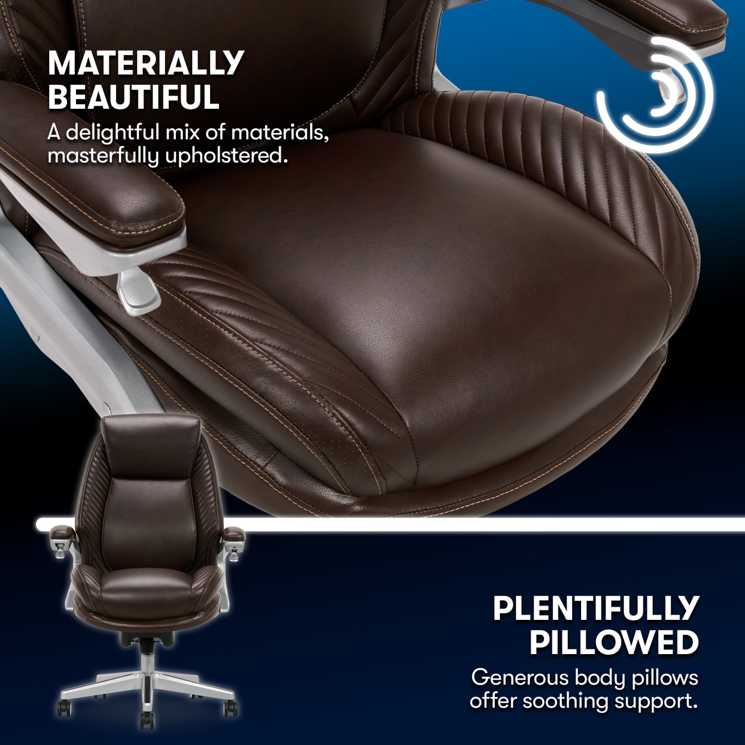 Serta iComfort i6000 Ergonomic Bonded Leather High Back Executive Chair BrownSilver PopularChairscom