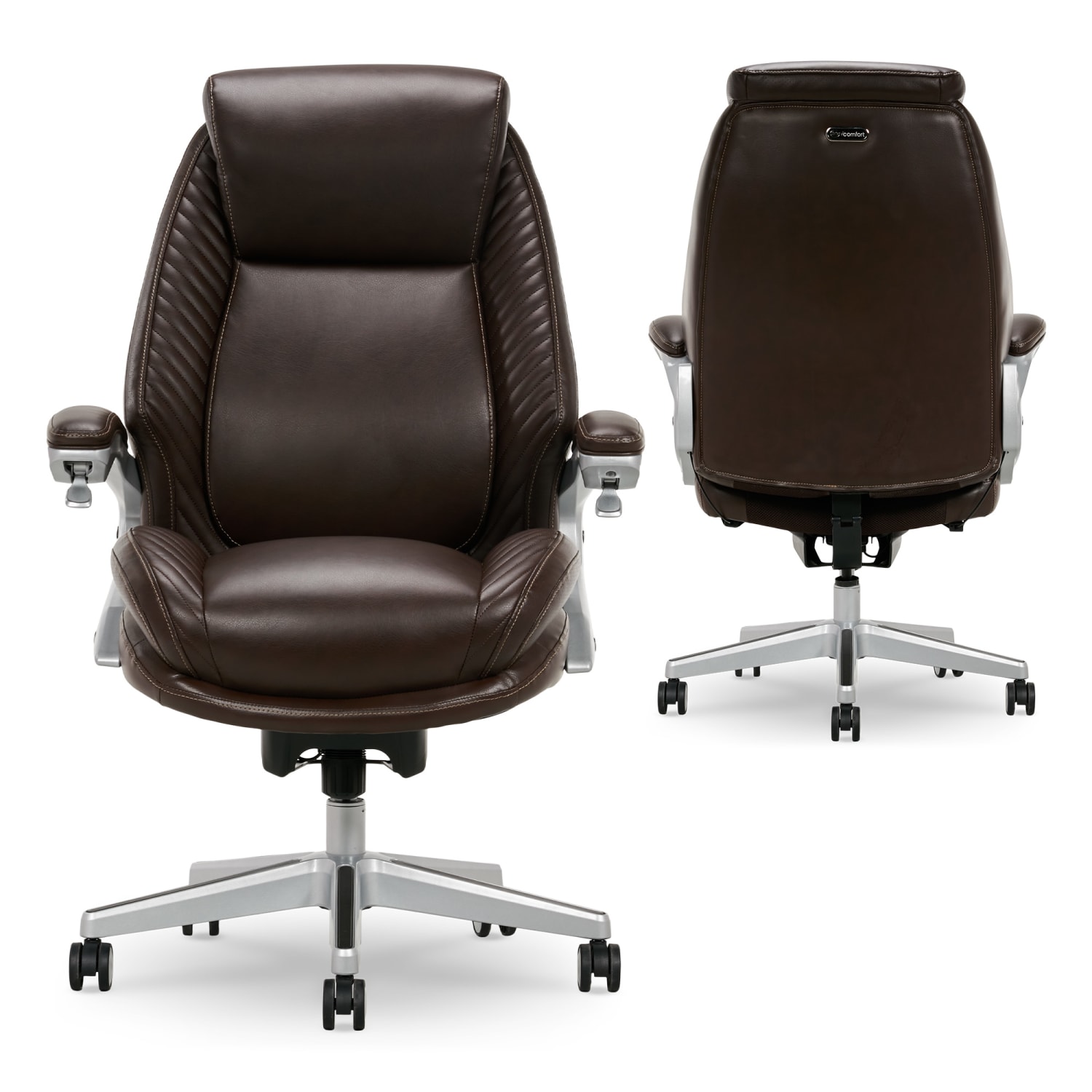Serta iComfort i6000 Ergonomic Bonded Leather High Back Executive Chair BrownSilver PopularChairscom