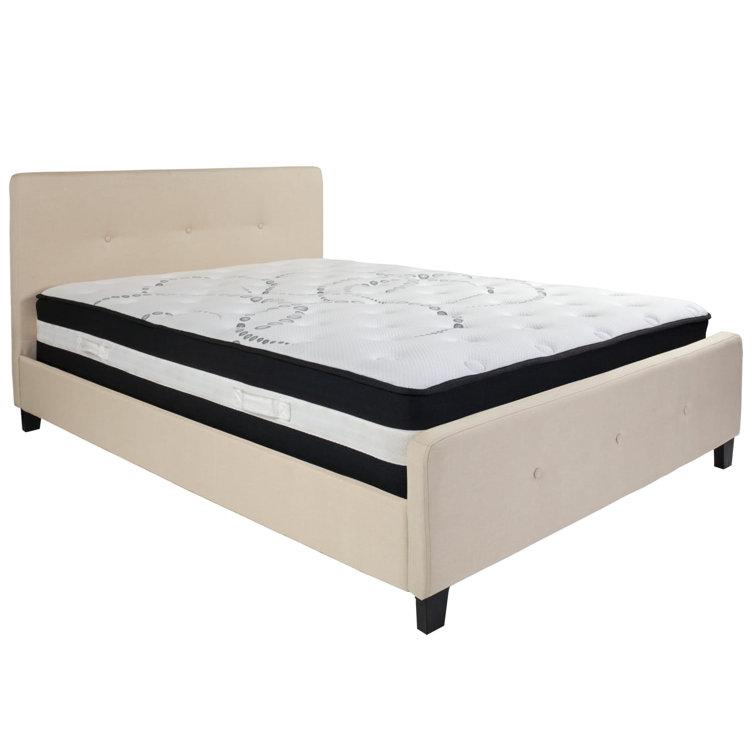 Flash Furniture Tribeca Button Tufted Upholstered Platform Bed with Pocket Spring Mattress, Queen, 48inH x 63inW x 85-1/4inL, Beige - Image 3