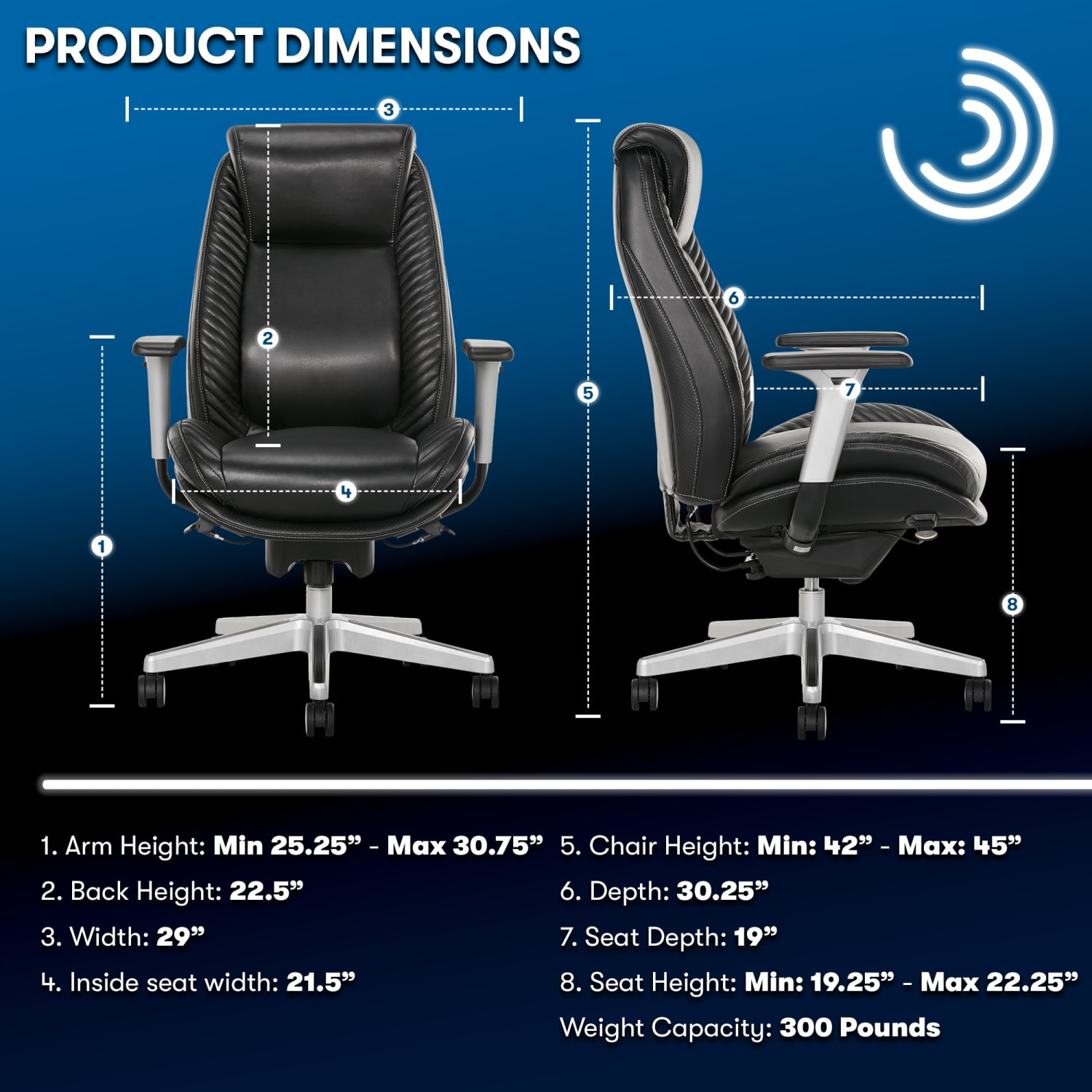 Serta iComfort i6000 Ergonomic Bonded Leather High Back Manager Office Chair BlackSilver PopularChairscom